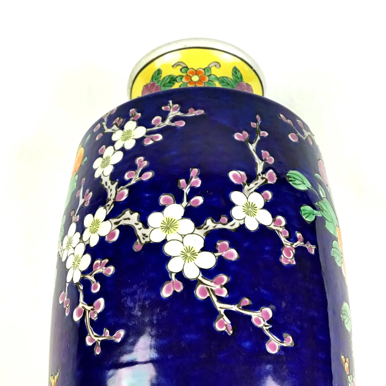 1950's Vintage Japan Double Peacock Cobalt Hand Painted Vase - 11