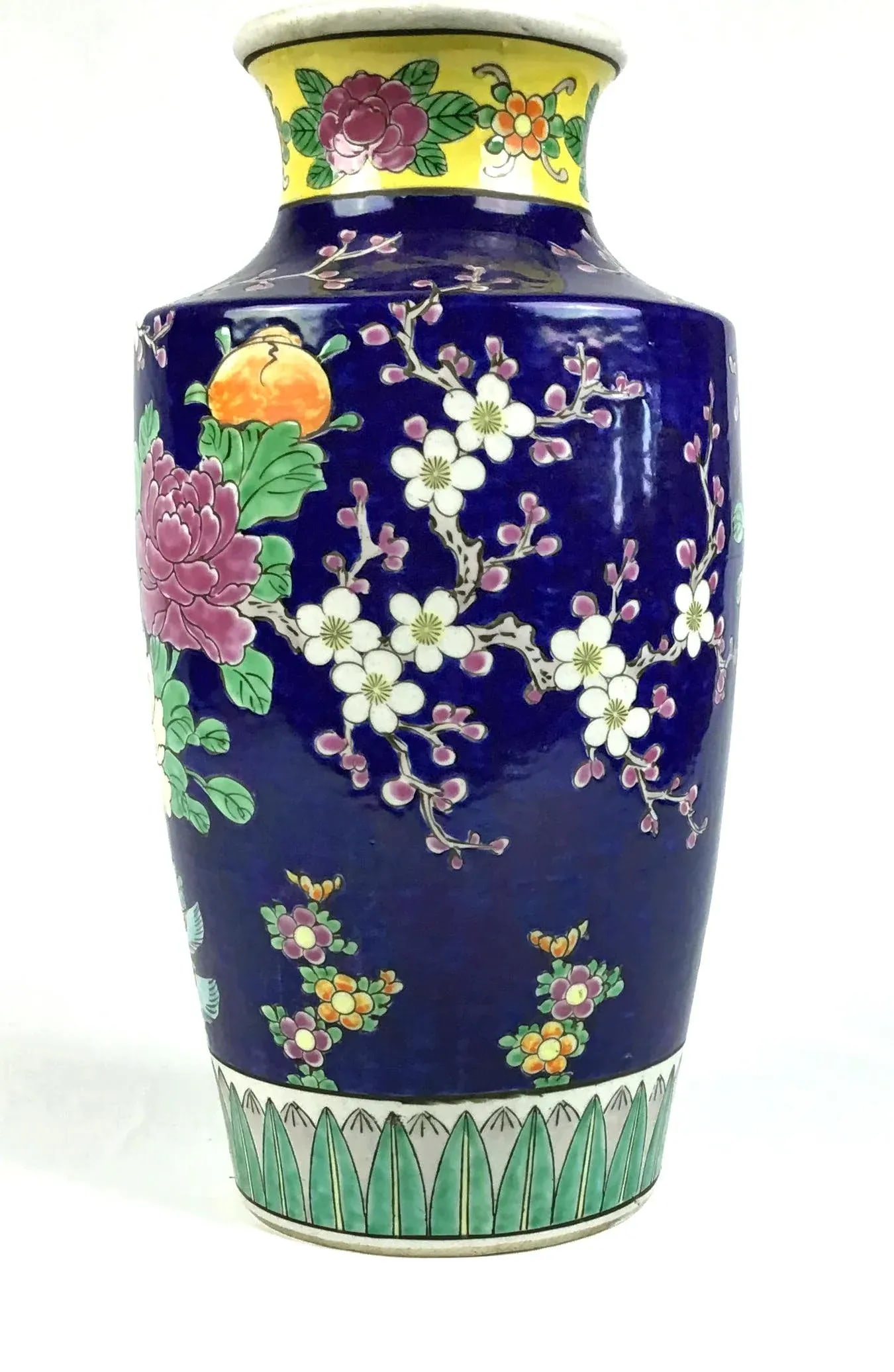 1950's Vintage Japan Double Peacock Cobalt Hand Painted Vase - 4