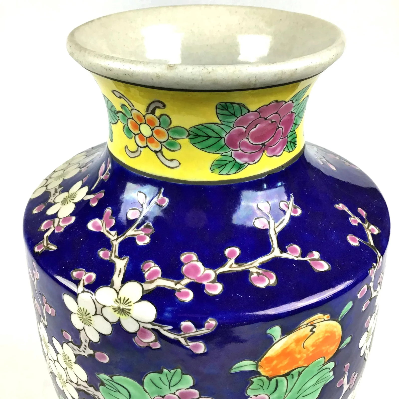 1950's Vintage Japan Double Peacock Cobalt Hand Painted Vase - 5