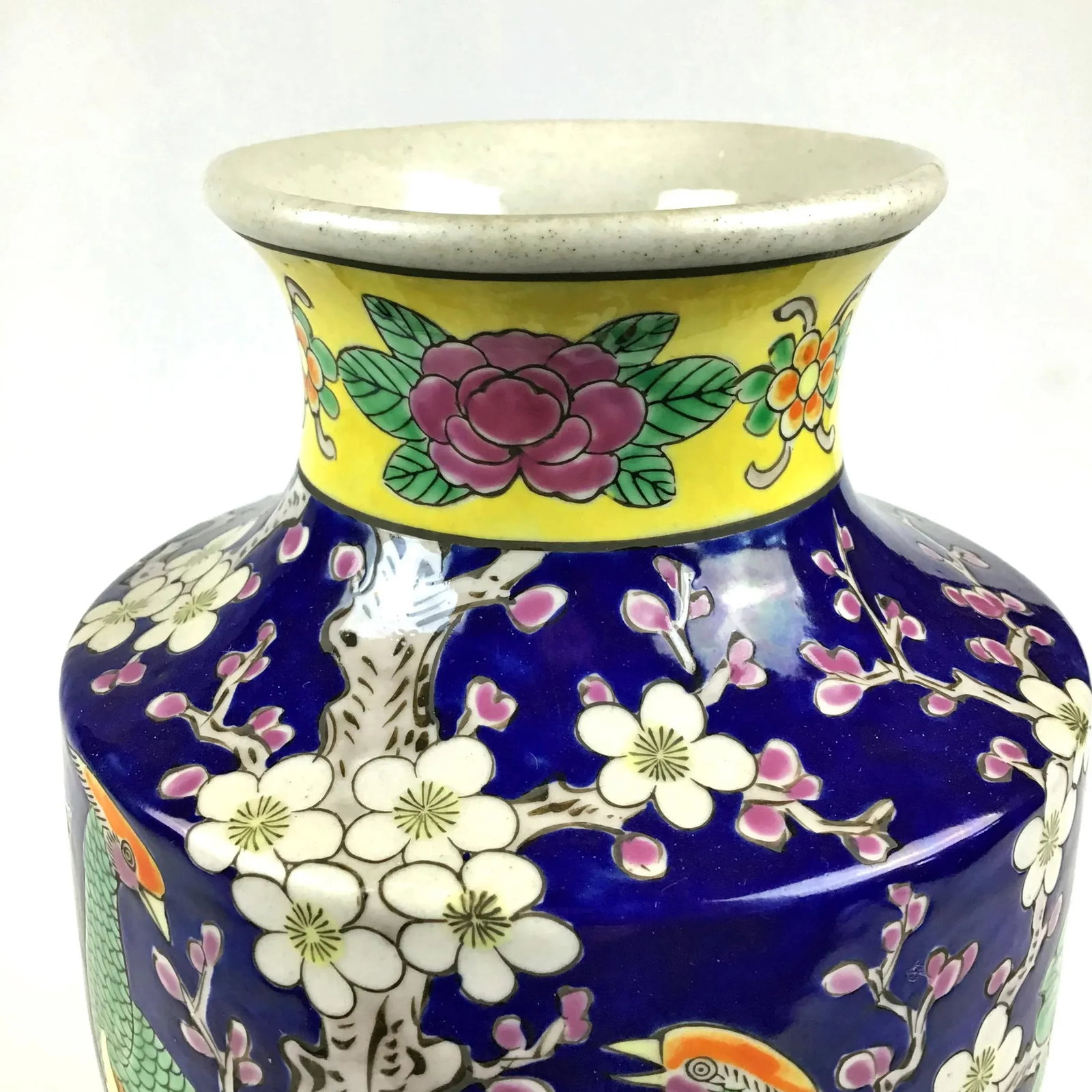 1950's Vintage Japan Double Peacock Cobalt Hand Painted Vase - 6