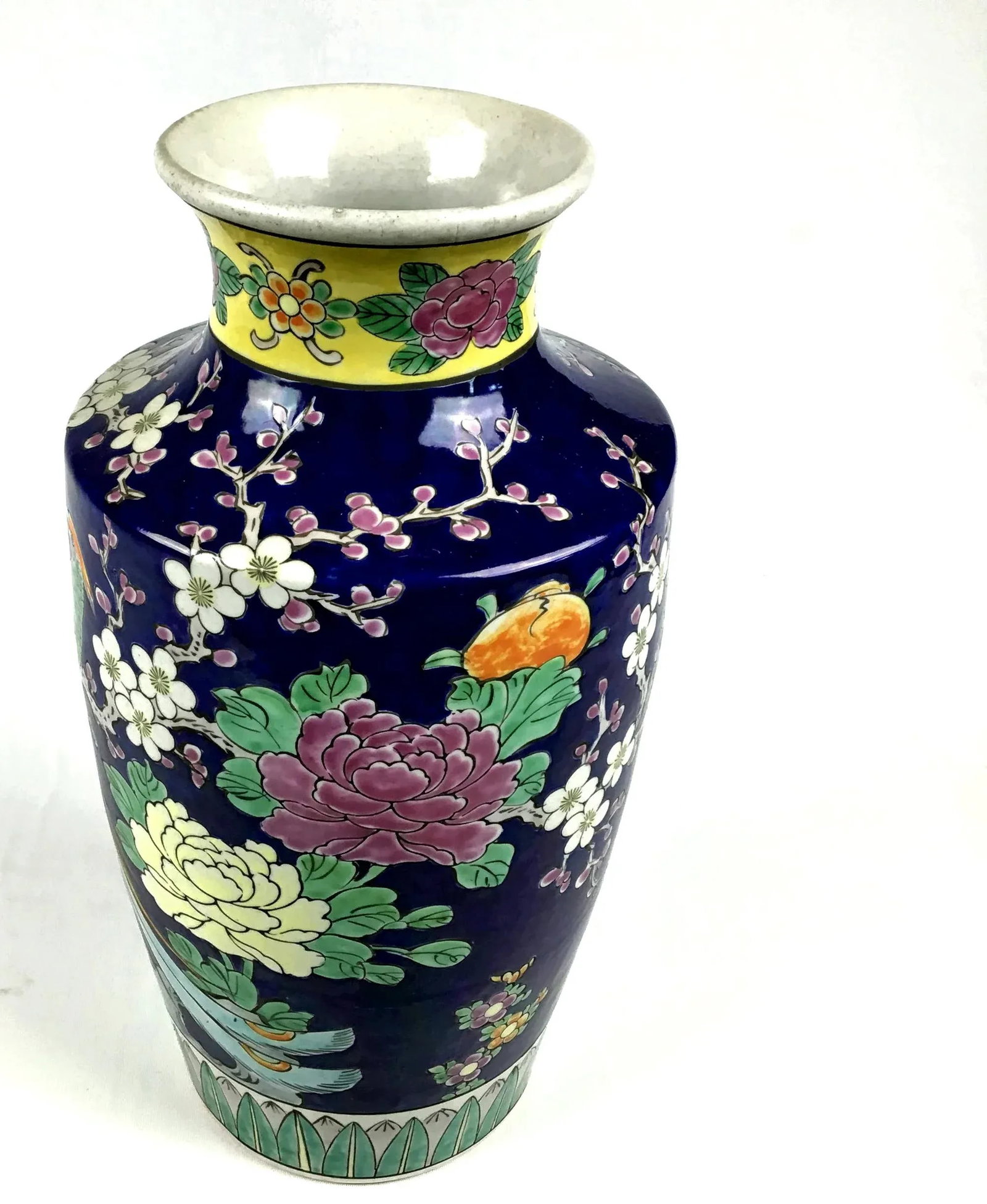 1950's Vintage Japan Double Peacock Cobalt Hand Painted Vase - 7