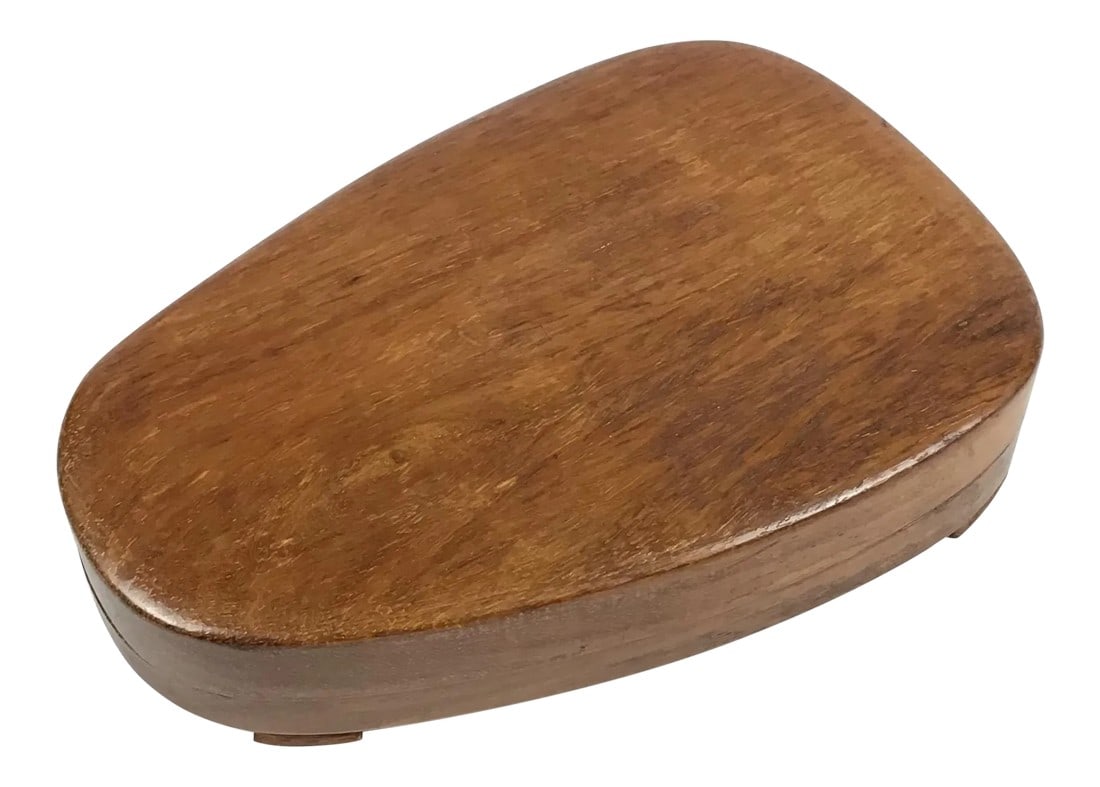 1920s Chinese Calligraphy Ink Stone With Wood Box: Rare antique carved and signed ink stone for holding ink when making calligraphy in ancient China. This stone is housed in a wood box. The wood has shrunk after decades in changing climate and