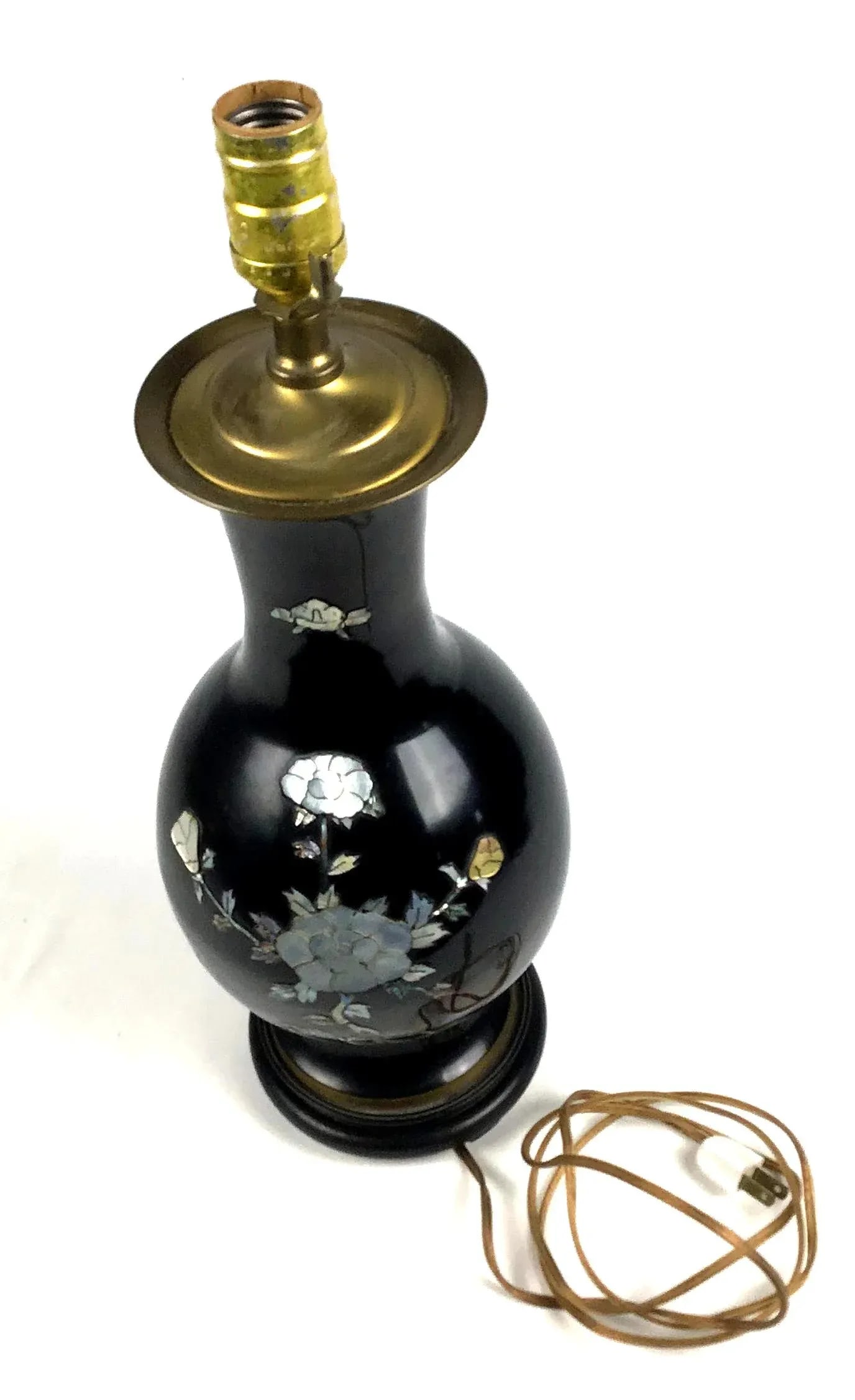 1950s Black Cloisonné Table Lamp With Mother of Pearl Details - 3