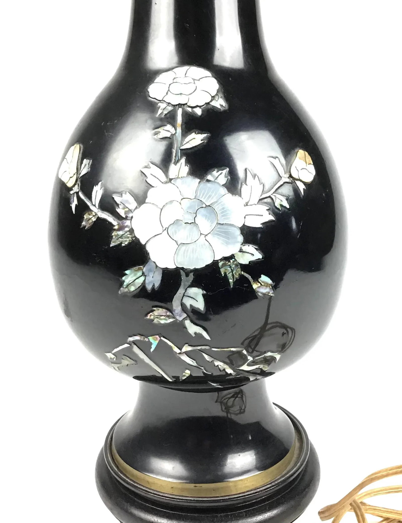 1950s Black Cloisonné Table Lamp With Mother of Pearl Details - 6