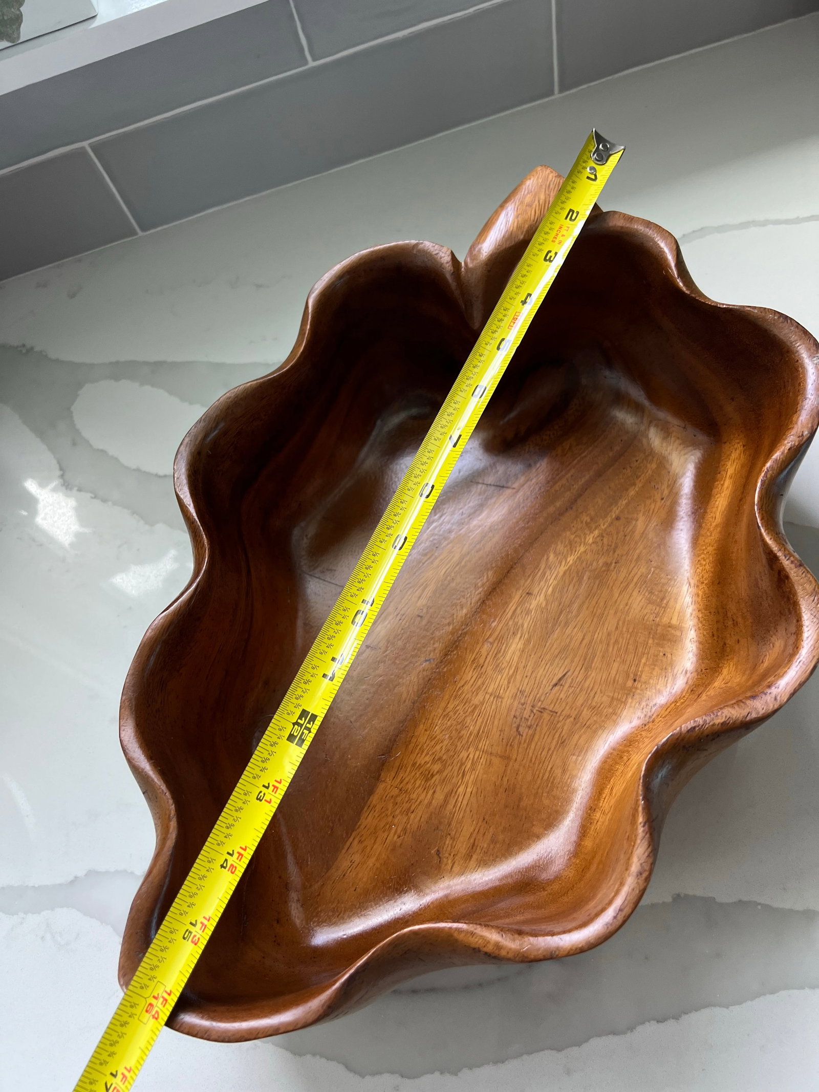 Mid Century Monkey Pod Wood Hawaiian Leaf Shaped Bowl - 8