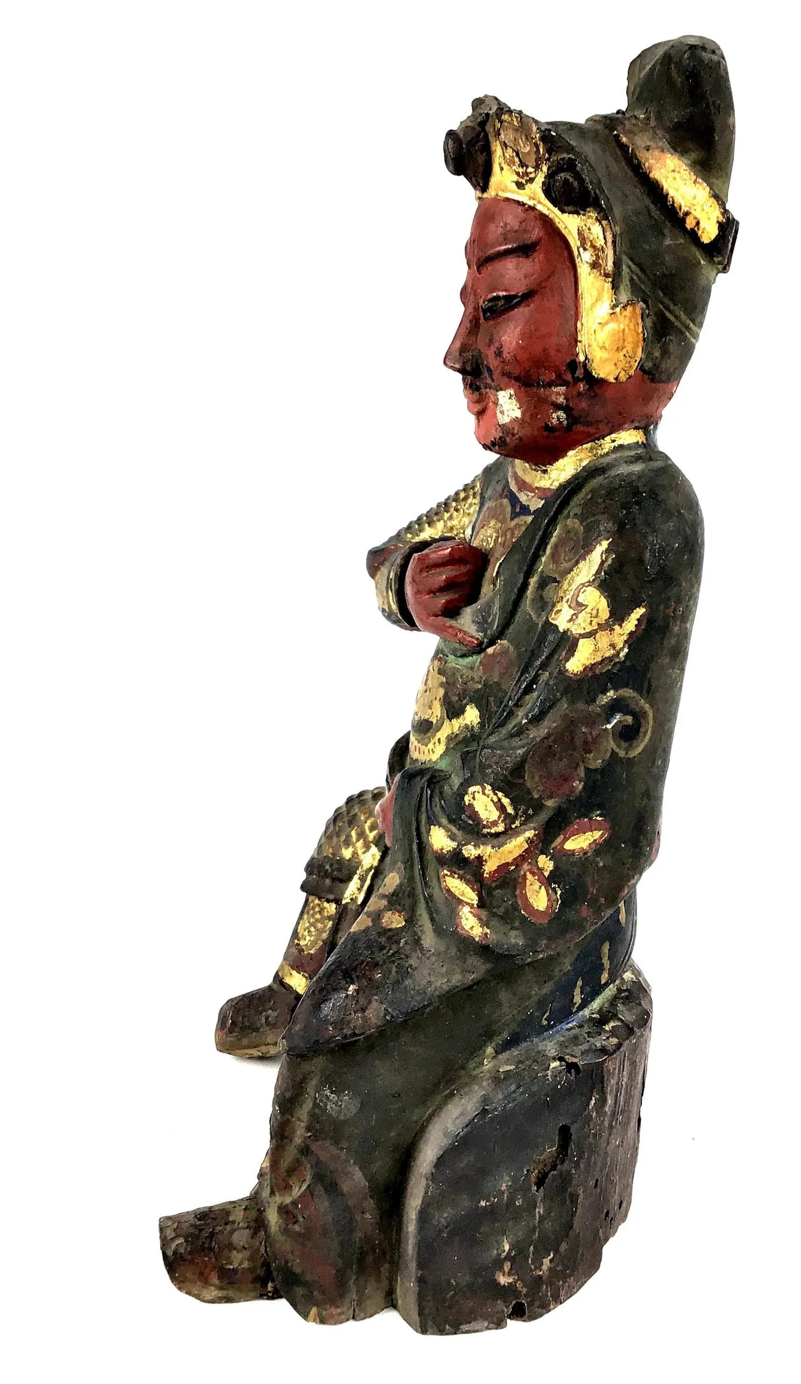 Late 18th Century Antique Chinese Carved Gilt Gold Wood Alter Statue - 2