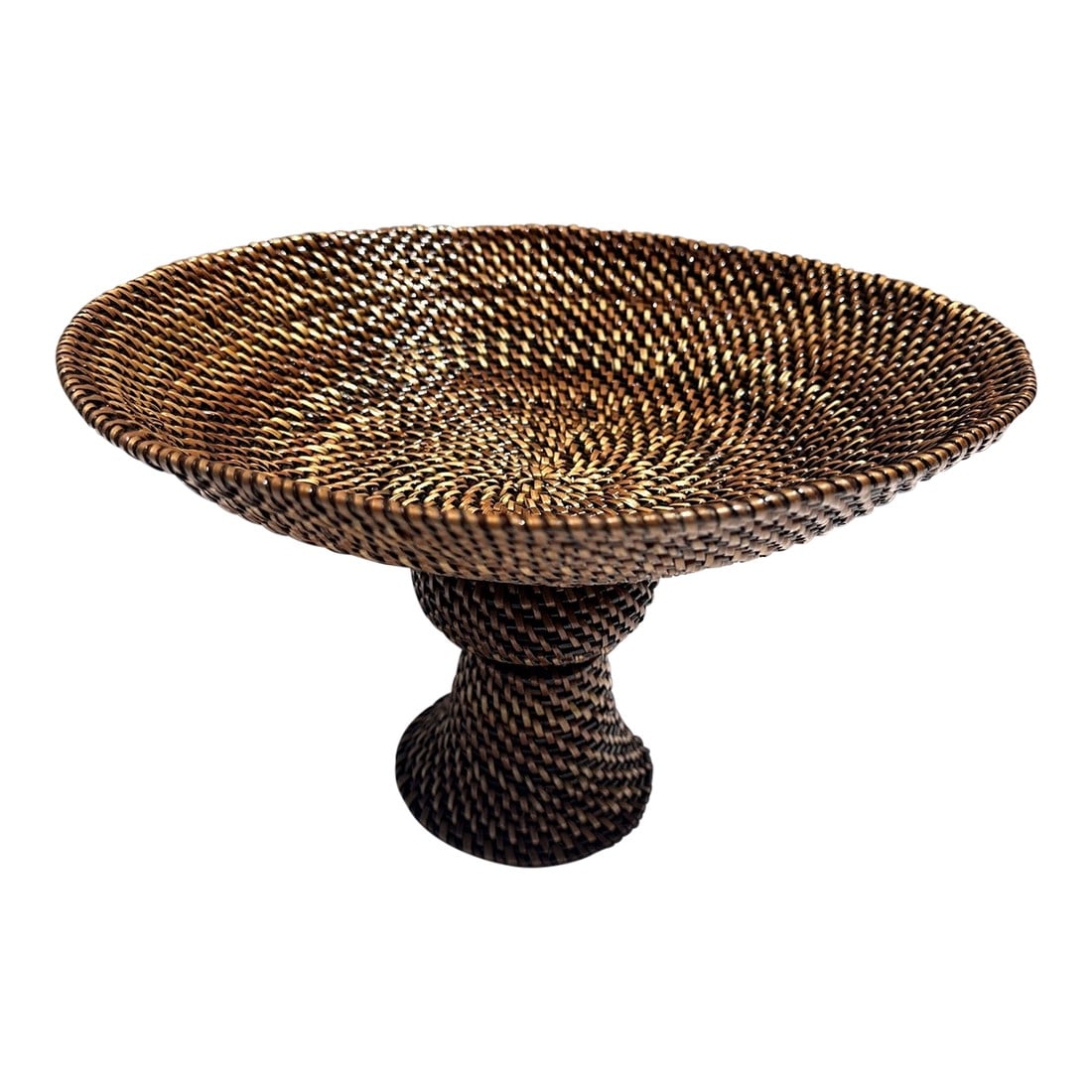 Handcrafted Rattan Pedestal Centerpiece/Bowl: Handcrafted Rattan Pedestal Bowl, decorative and perfect for napkins or a centerpiece with flowers. 11in round 8in h Make sure to follow me, I have flash sales for my followers only 109 Condition: