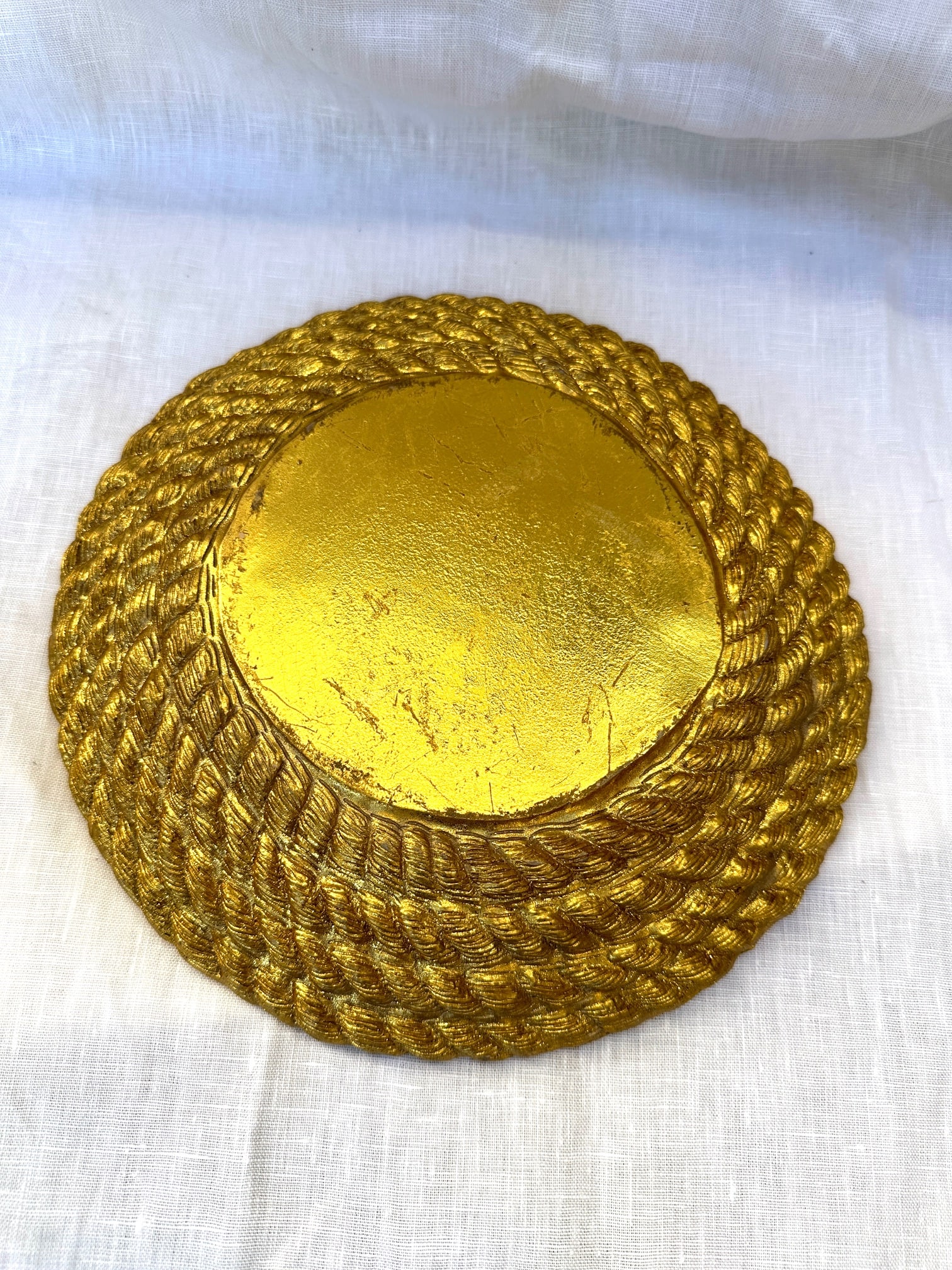 Vintage Gold Ceramic Rope Candle Bowl - 2
