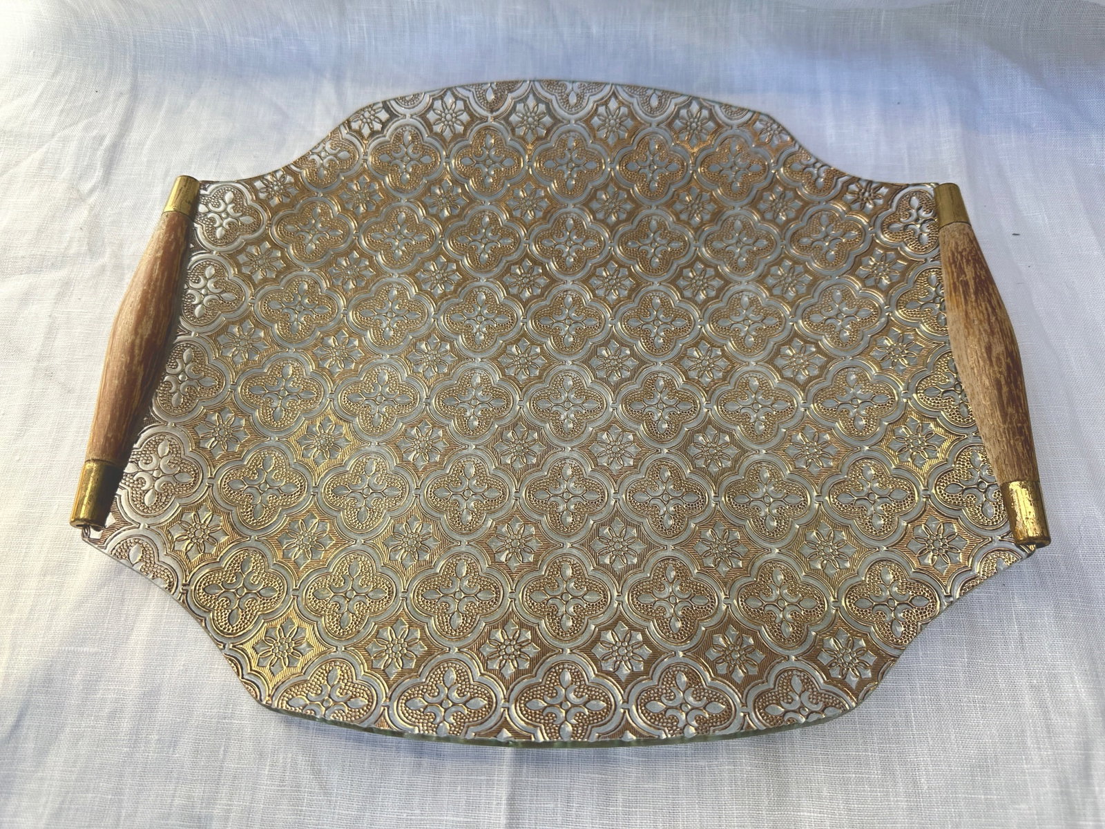 Vintage Georges Briard Gold Embossed Glass Cocktail Tray - 3