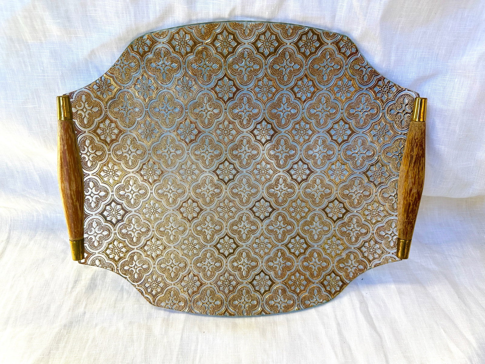 Vintage Georges Briard Gold Embossed Glass Cocktail Tray - 4