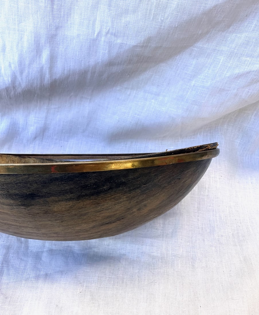 Vintage Oval Bovidae Horn Bowl W/Brass Rim - 2