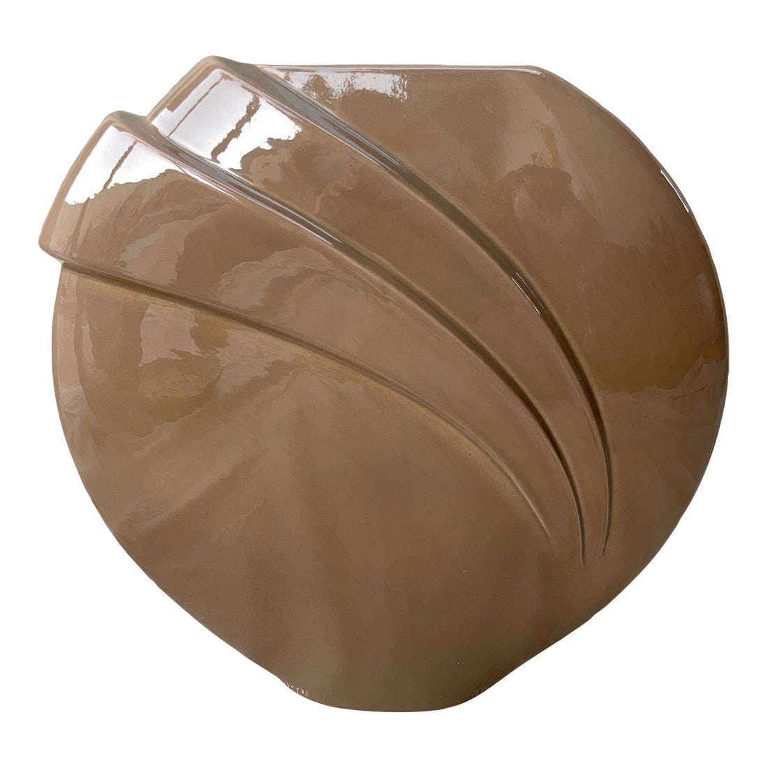 Vintage Postmodern Vase: Vintage postmodern Tan Vase, sleek narrow design that would look amazing with just 1 flower. Can't make out the name on bottom shown in pic. 16in w x 15in h x 3.5in d Make sure to follow me, I have