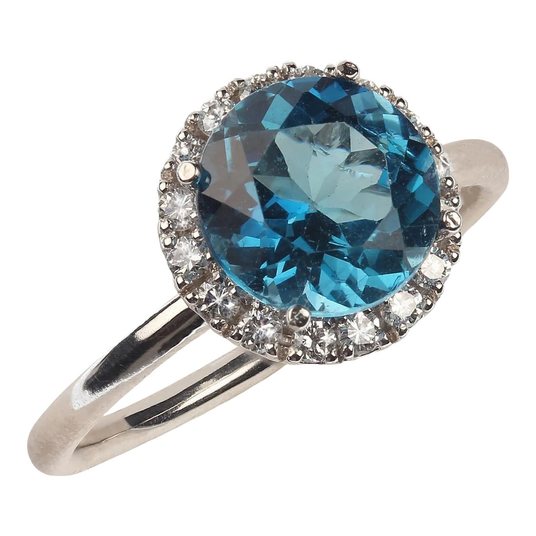 Blue Topaz and Diamond 14k White Gold Ring Size 6.5 (1 of 6)