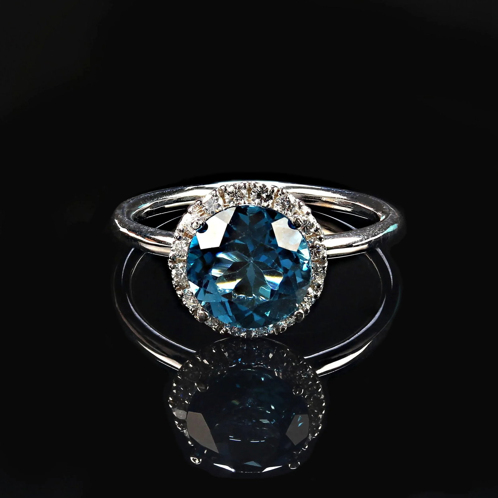 Blue Topaz and Diamond 14k White Gold Ring Size 6.5 - 3