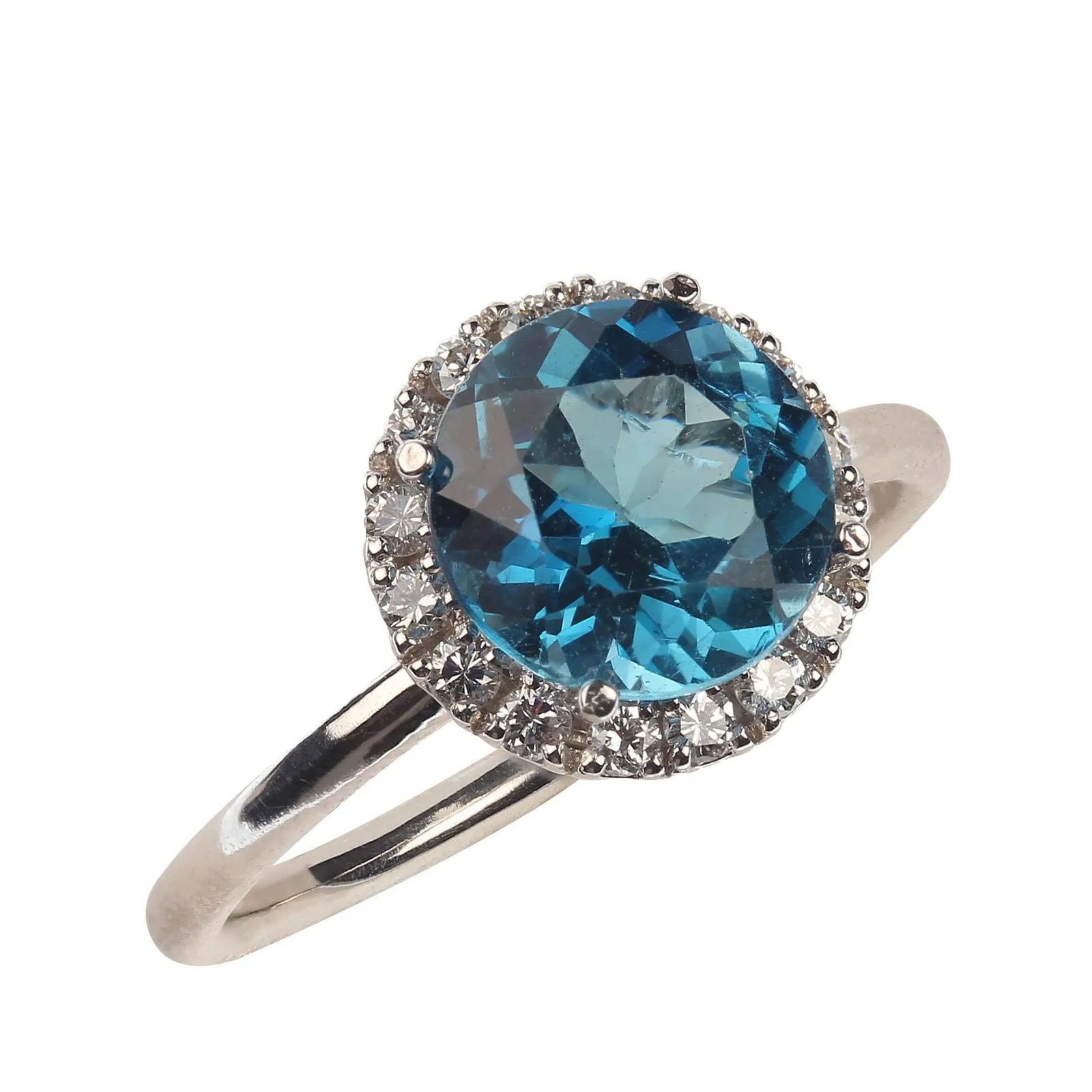 Blue Topaz and Diamond 14k White Gold Ring Size 6.5 - 4