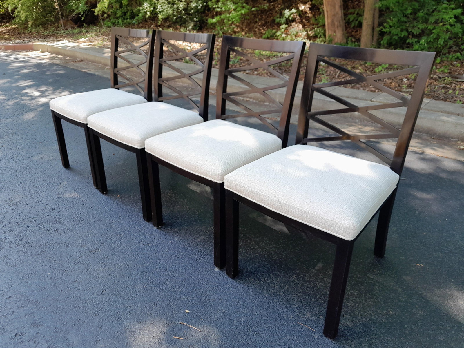 Set of 4 Councill Furniture X Back Dining Chairs Newly Upholstered in Performance Chenille - 2