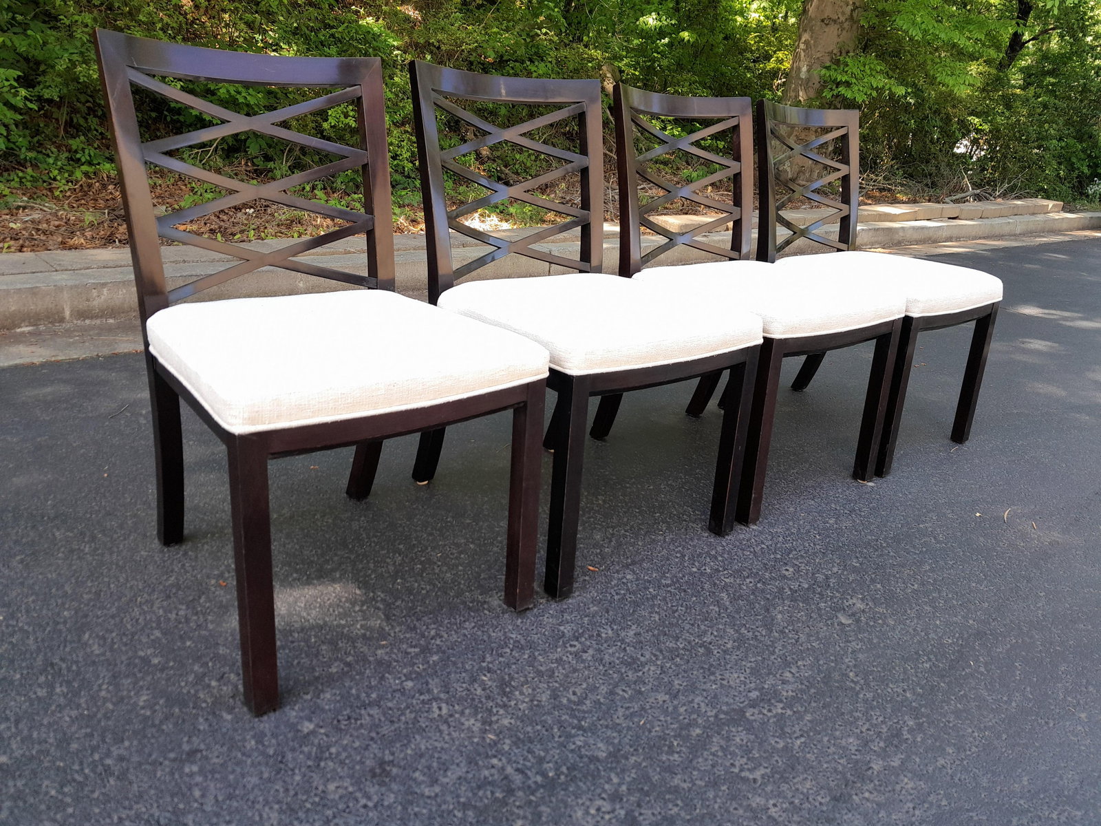 Set of 4 Councill Furniture X Back Dining Chairs Newly Upholstered in Performance Chenille - 3