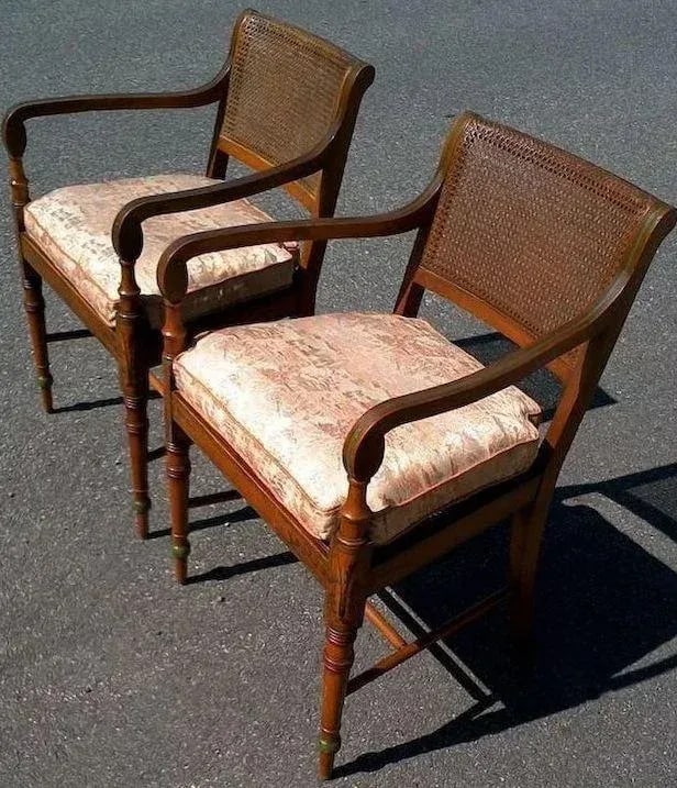 Edwardian Satinwood Painted Cane Seat Open Armchairs - a Pair - 3