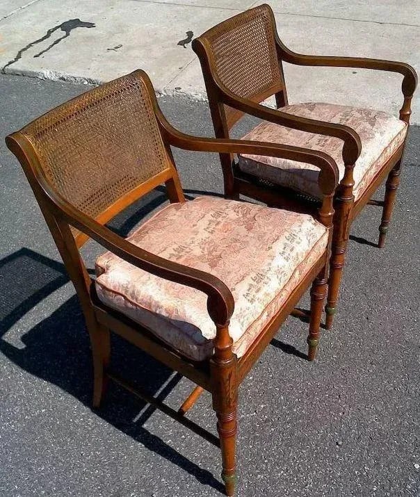 Edwardian Satinwood Painted Cane Seat Open Armchairs - a Pair - 5