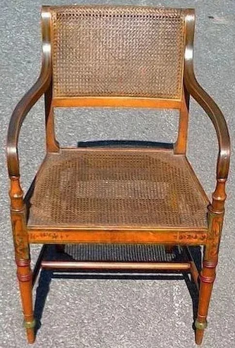 Edwardian Satinwood Painted Cane Seat Open Armchairs - a Pair - 7