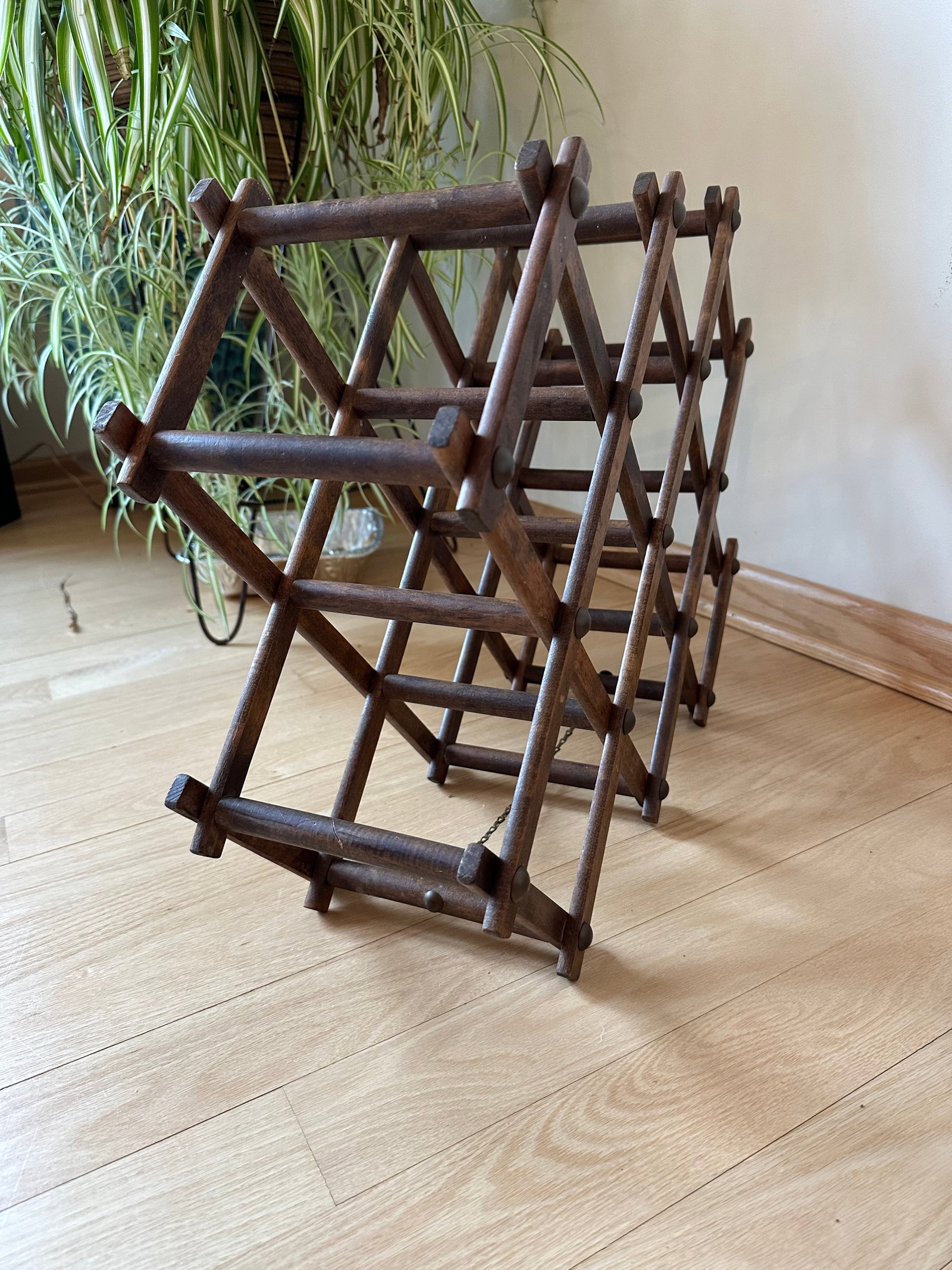 Vintage Accordian Folding Wood Wine Rack - 4