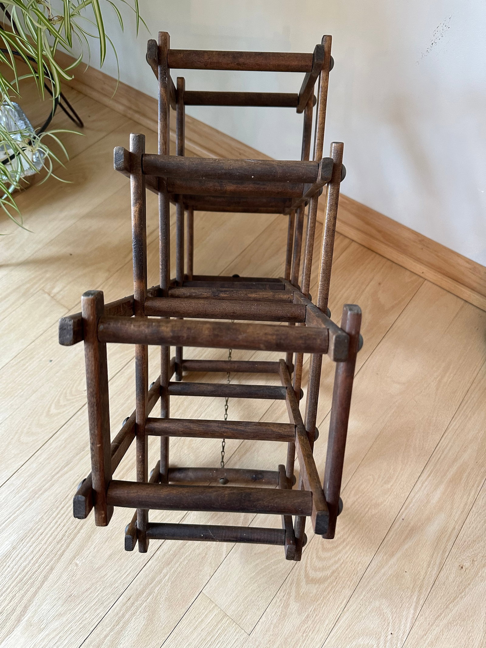 Vintage Accordian Folding Wood Wine Rack - 7