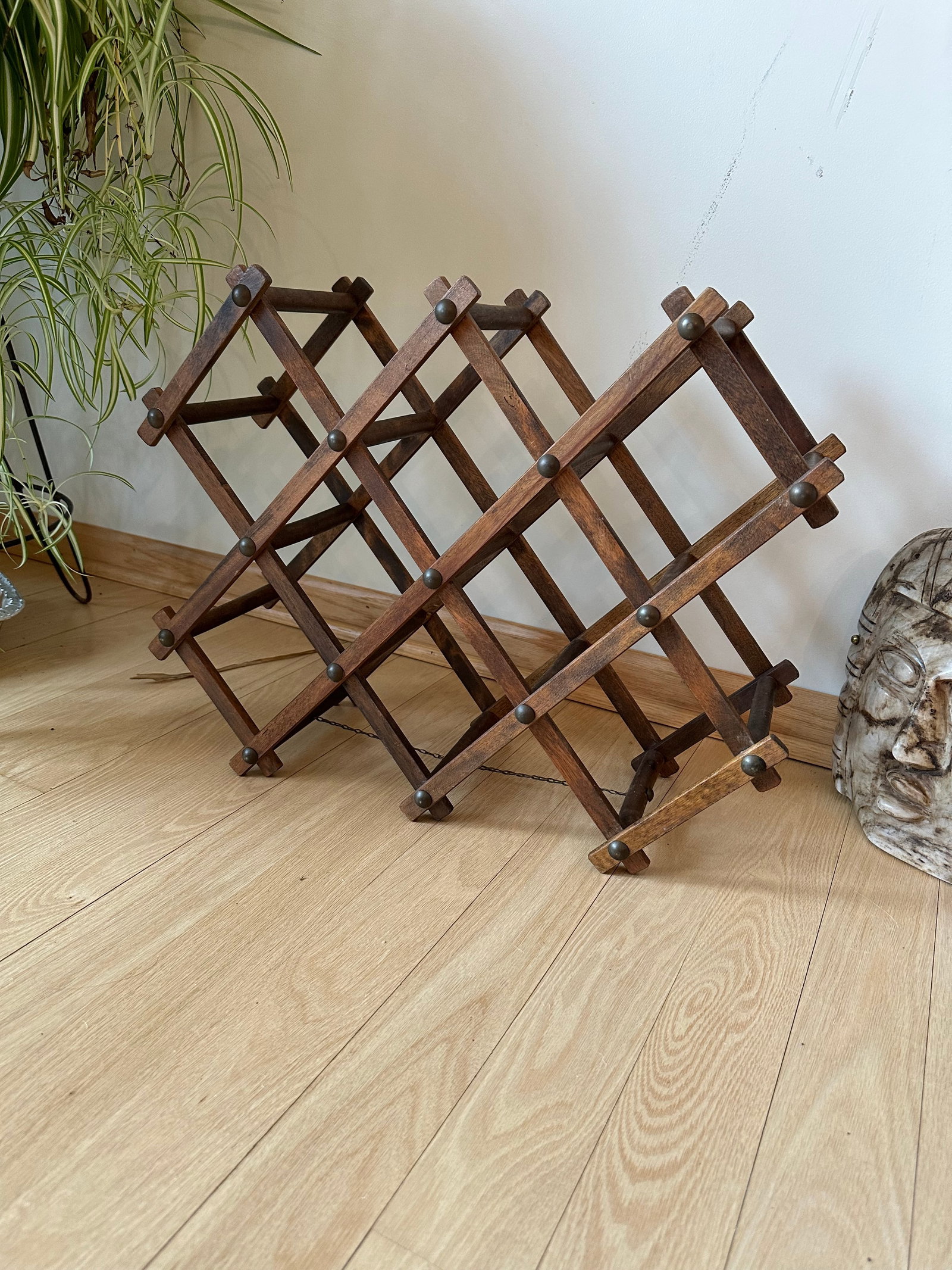 Vintage Accordian Folding Wood Wine Rack - 8