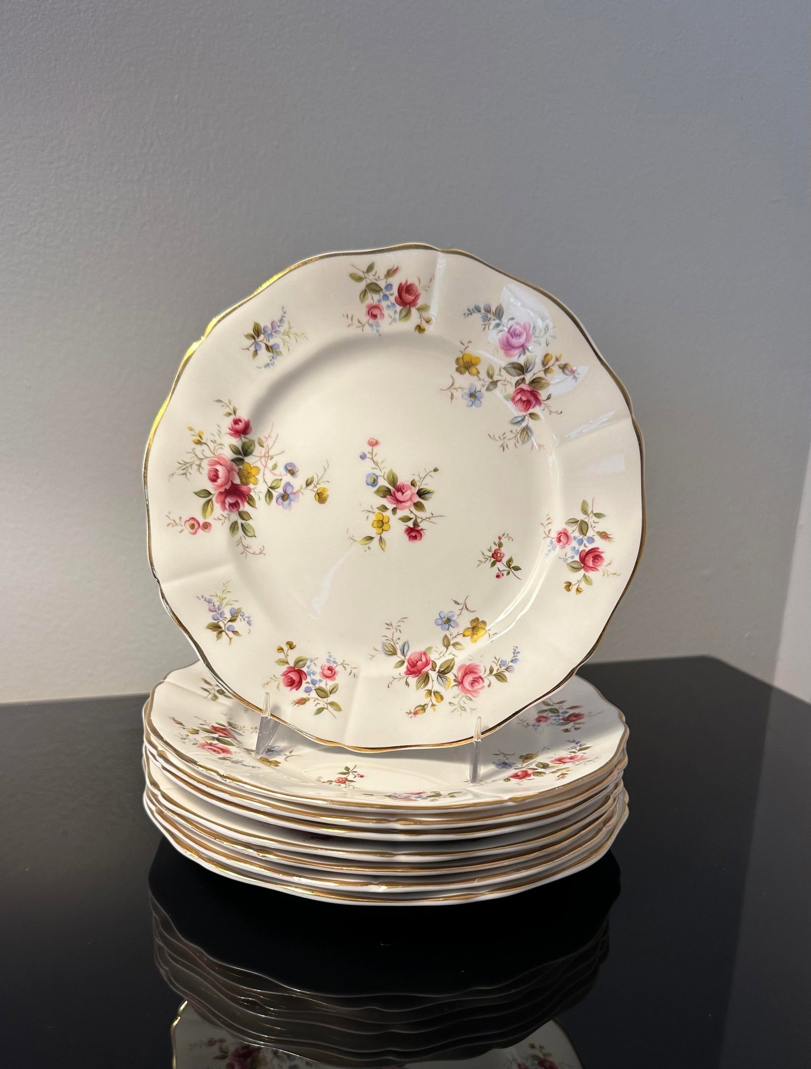 1970s Tenderness Royal Adderley Fine Bone China Ridgeway Salad Plates, Made in England- Set of 8 - 3