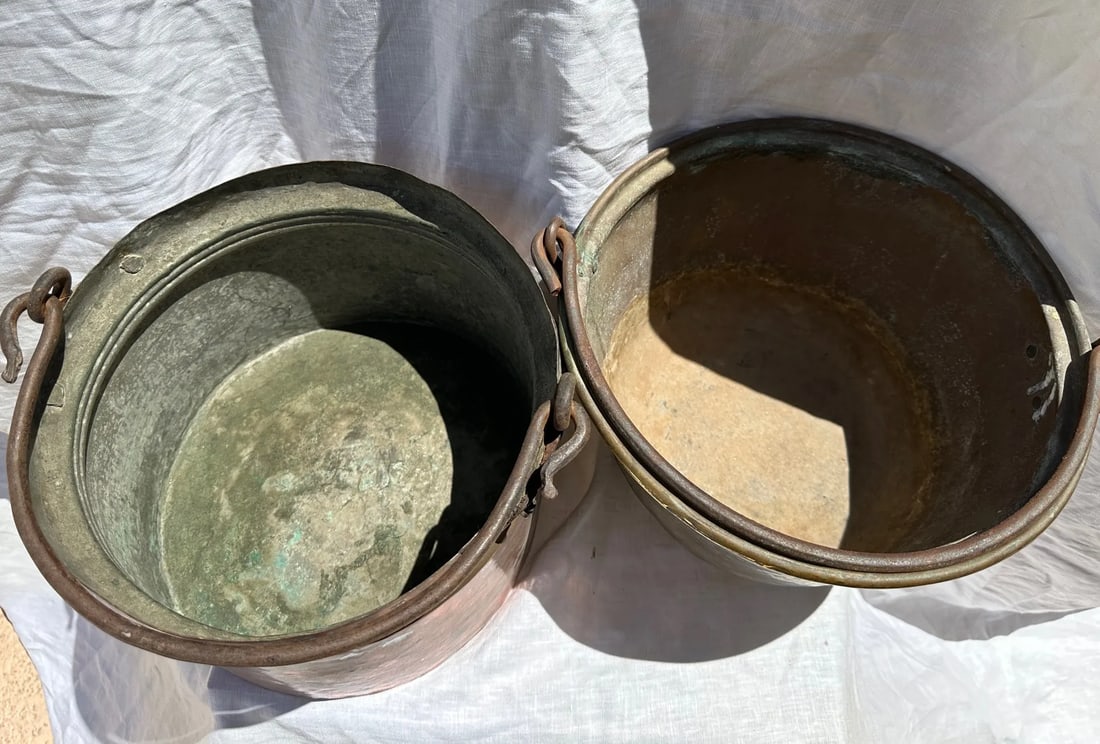 Vintage Copper Cooking Cauldron/Pots-A Pair - 2