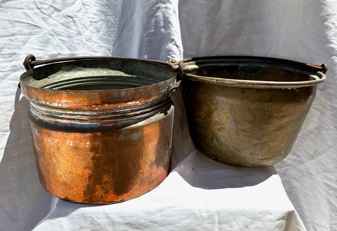 Vintage Copper Cooking Cauldron/Pots-A Pair - 3