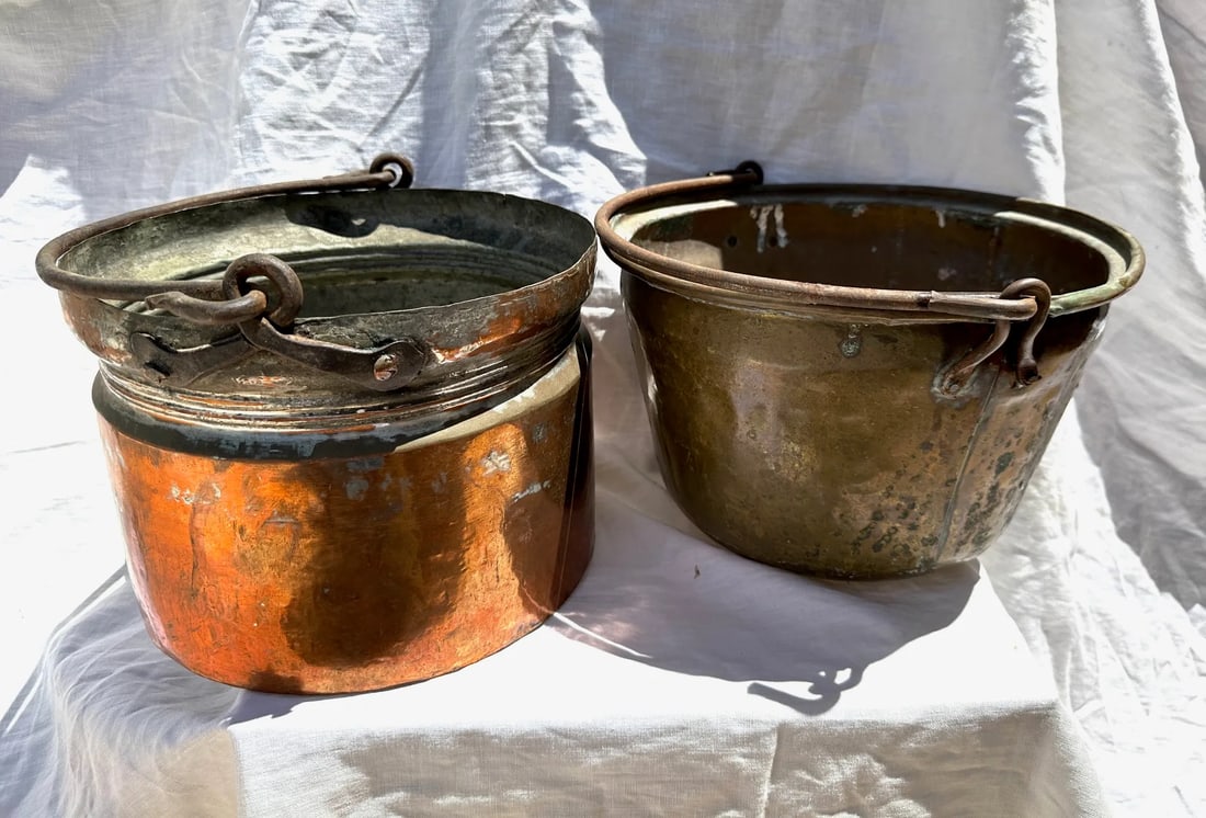 Vintage Copper Cooking Cauldron/Pots-A Pair - 8