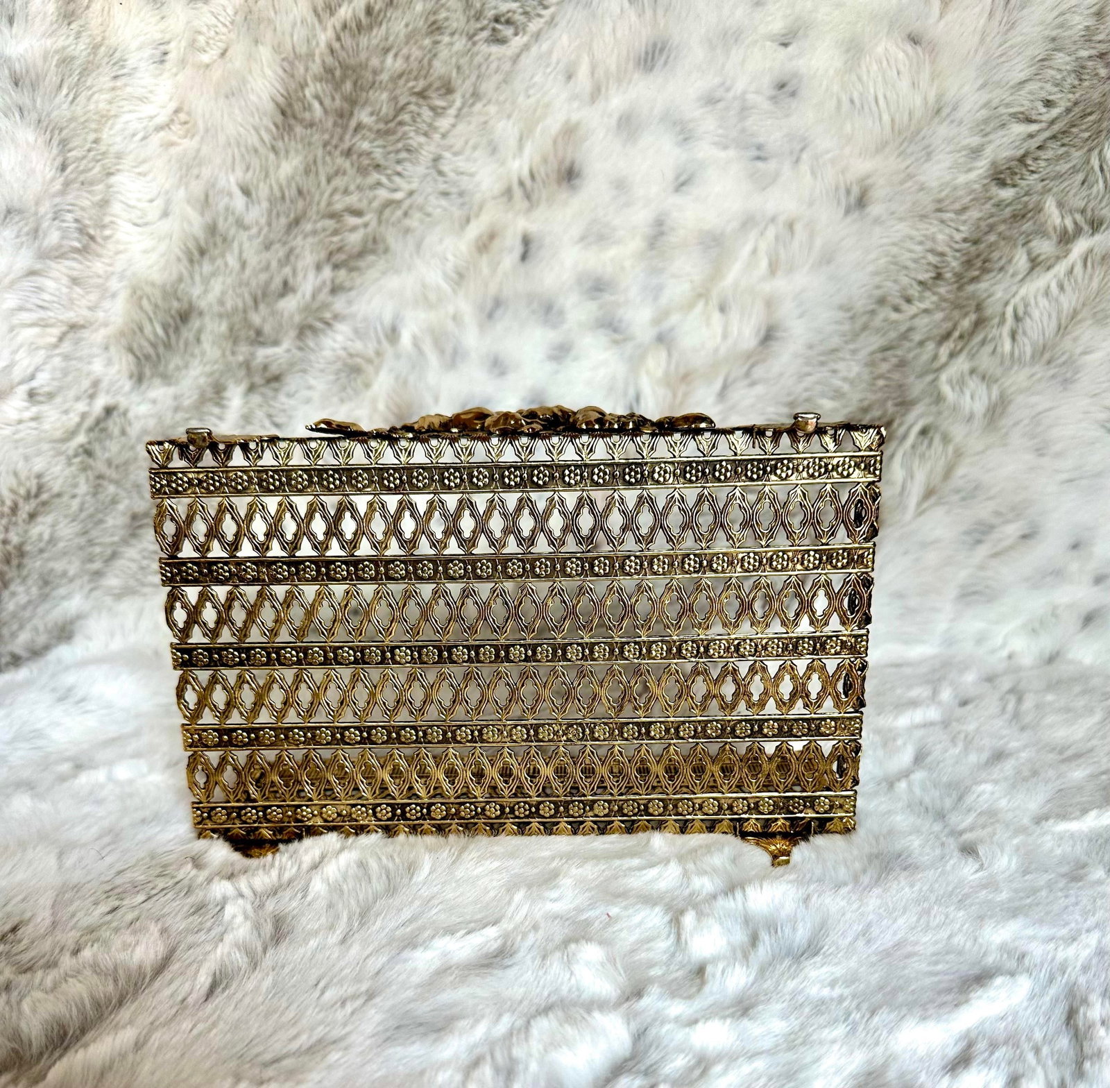 Vintage Gold Tone Filigree Metal Tissue Box - 5