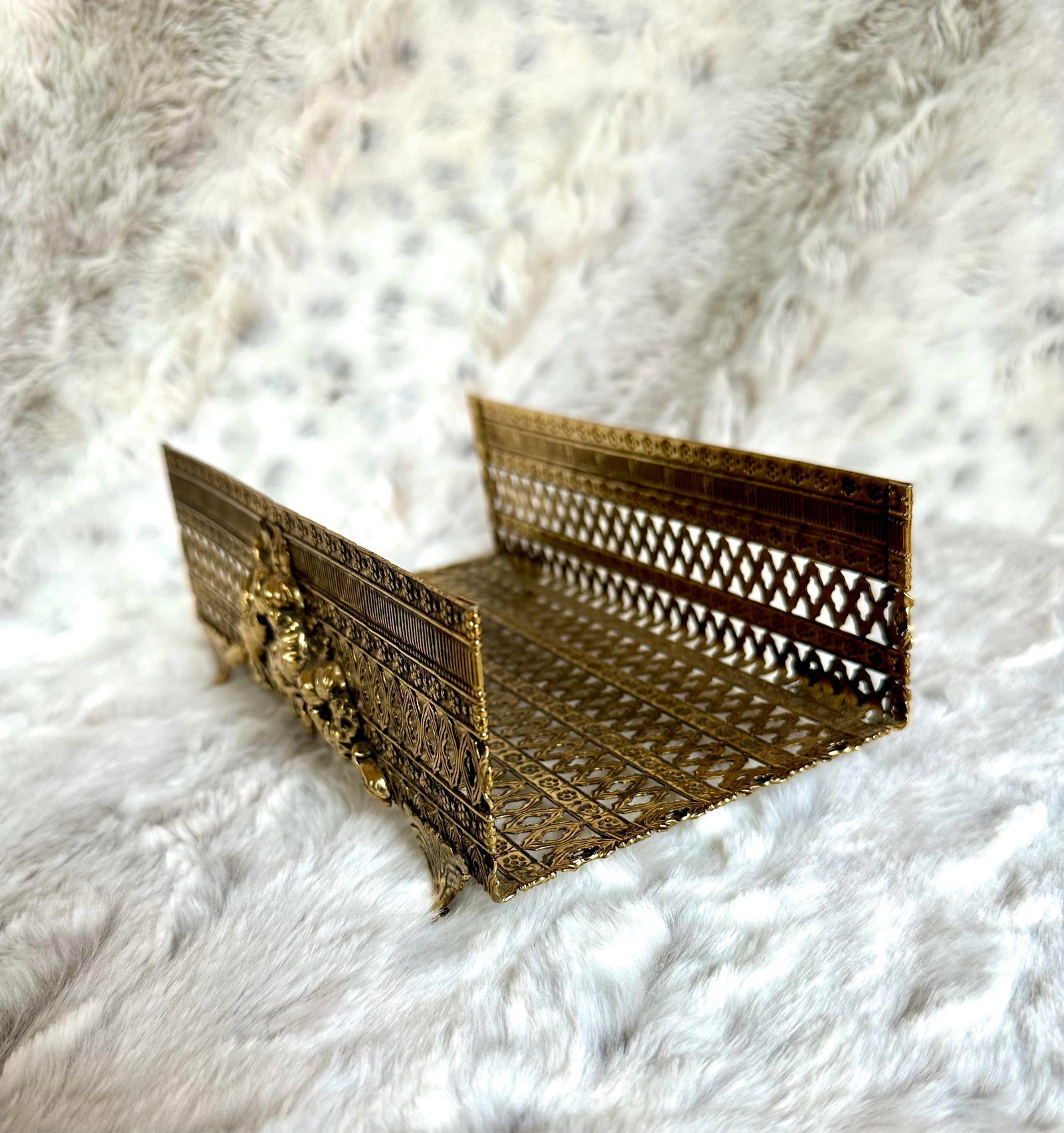 Vintage Gold Tone Filigree Metal Tissue Box - 6