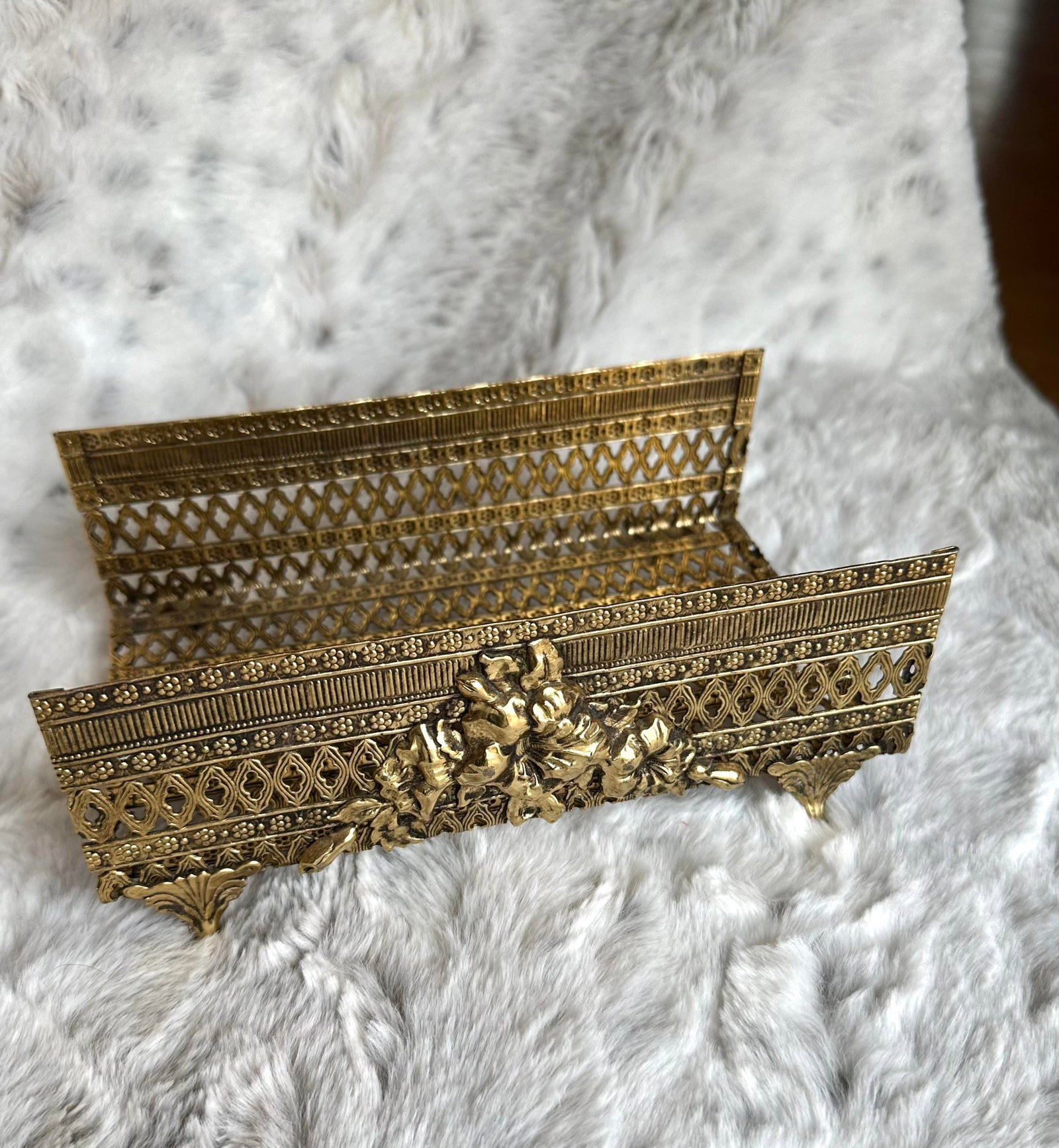 Vintage Gold Tone Filigree Metal Tissue Box - 7