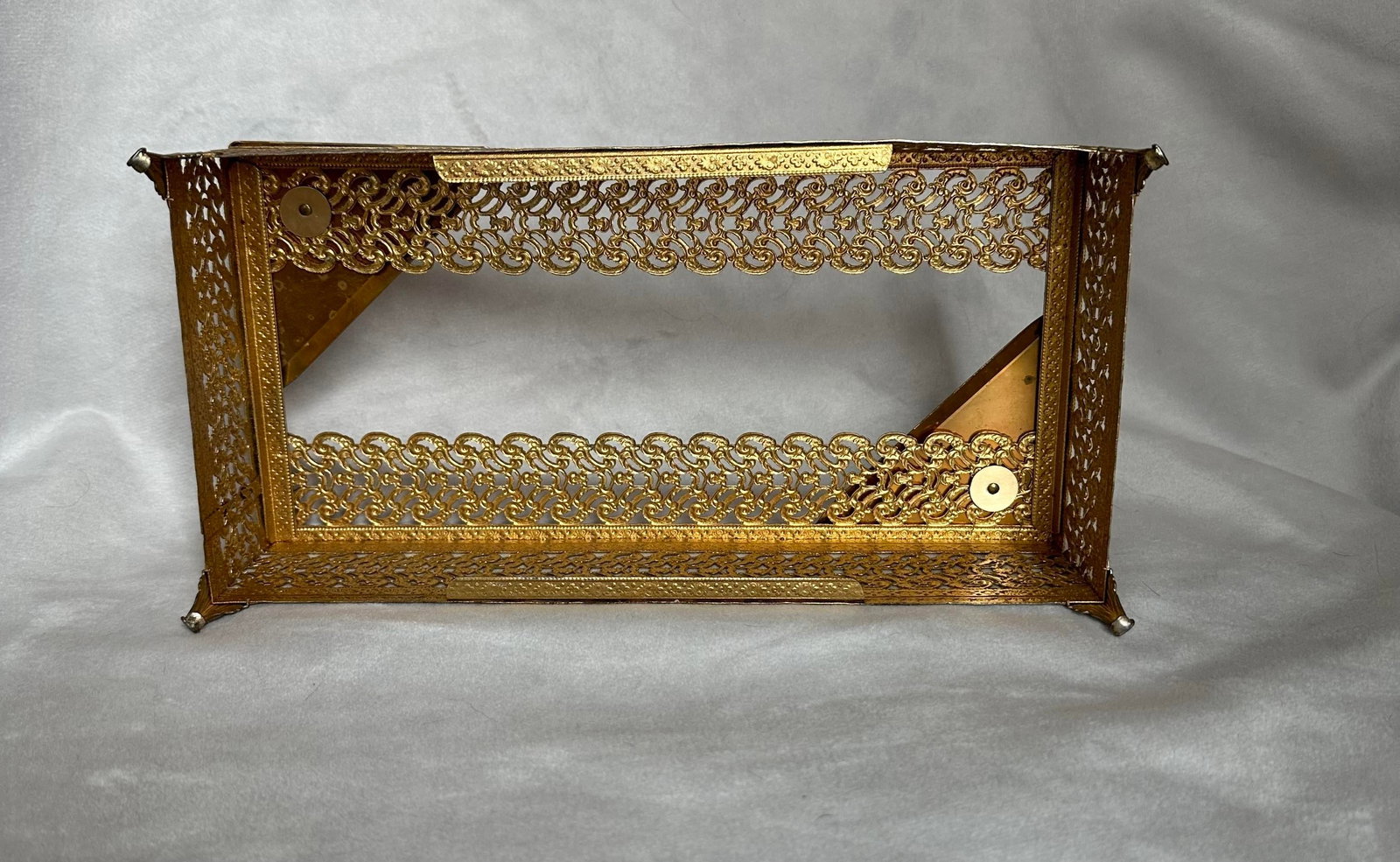 Vintage Gold Tone Filigree Metal Tissue Box Cover - 11