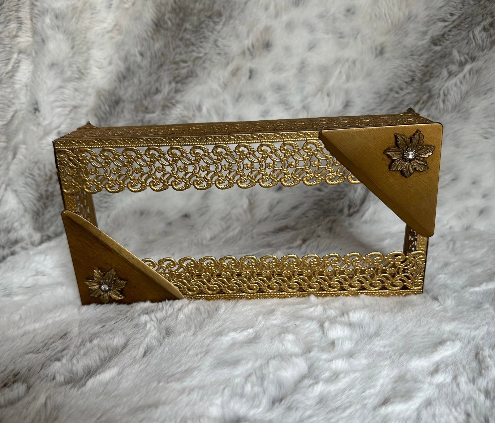 Vintage Gold Tone Filigree Metal Tissue Box Cover - 5