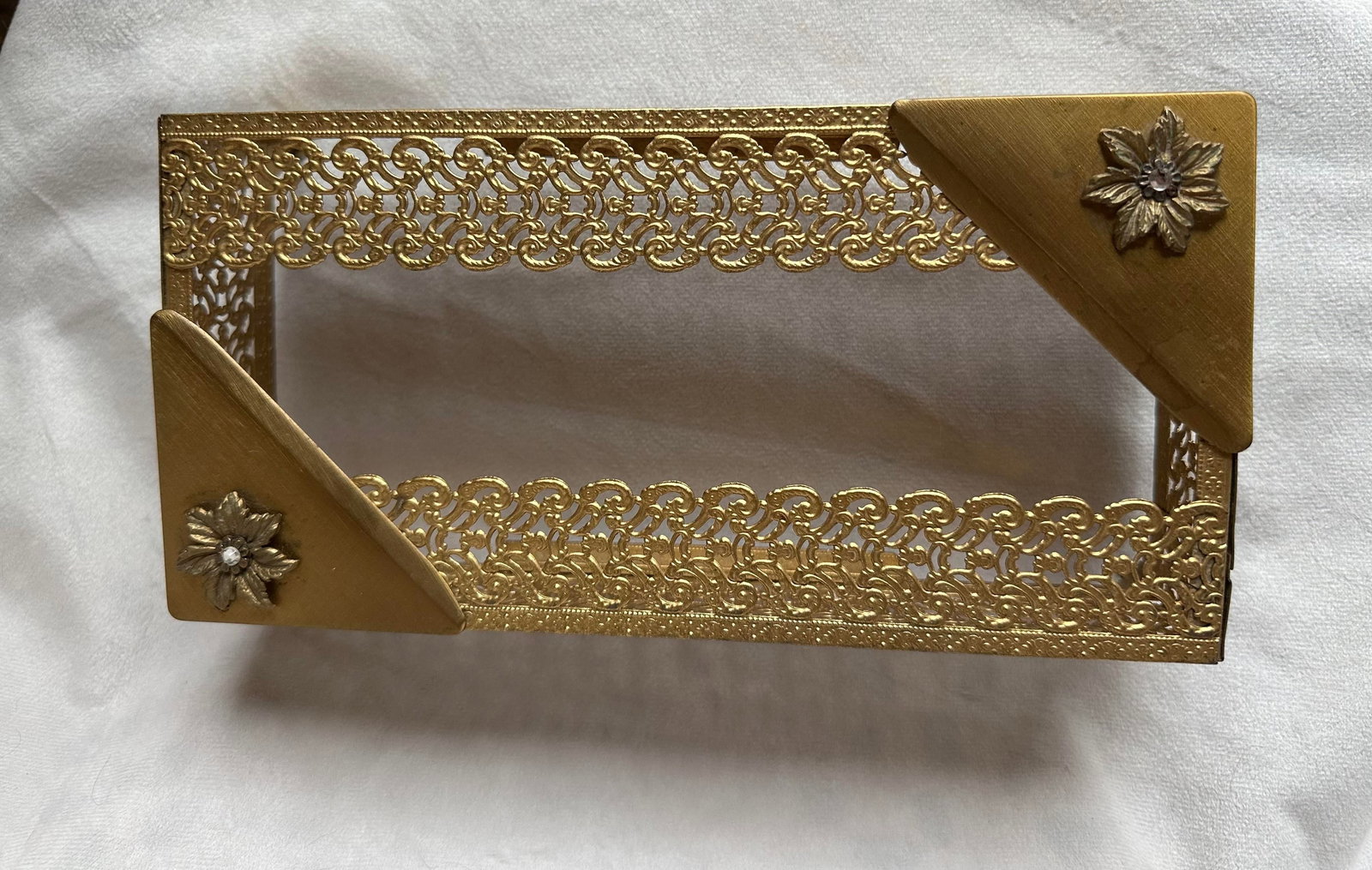 Vintage Gold Tone Filigree Metal Tissue Box Cover - 9