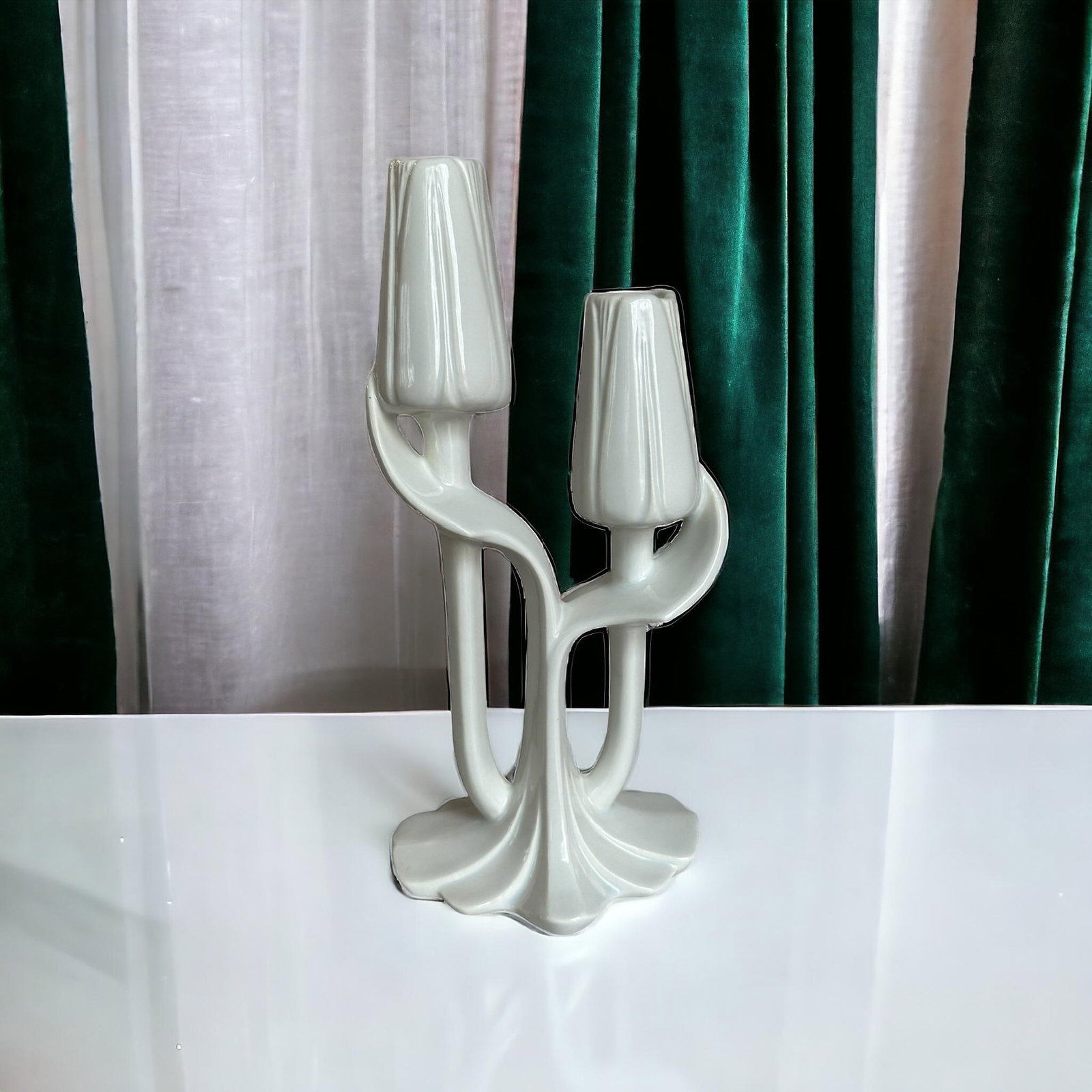 Vintage White Tulip Candle Holder Maddux of California - 12