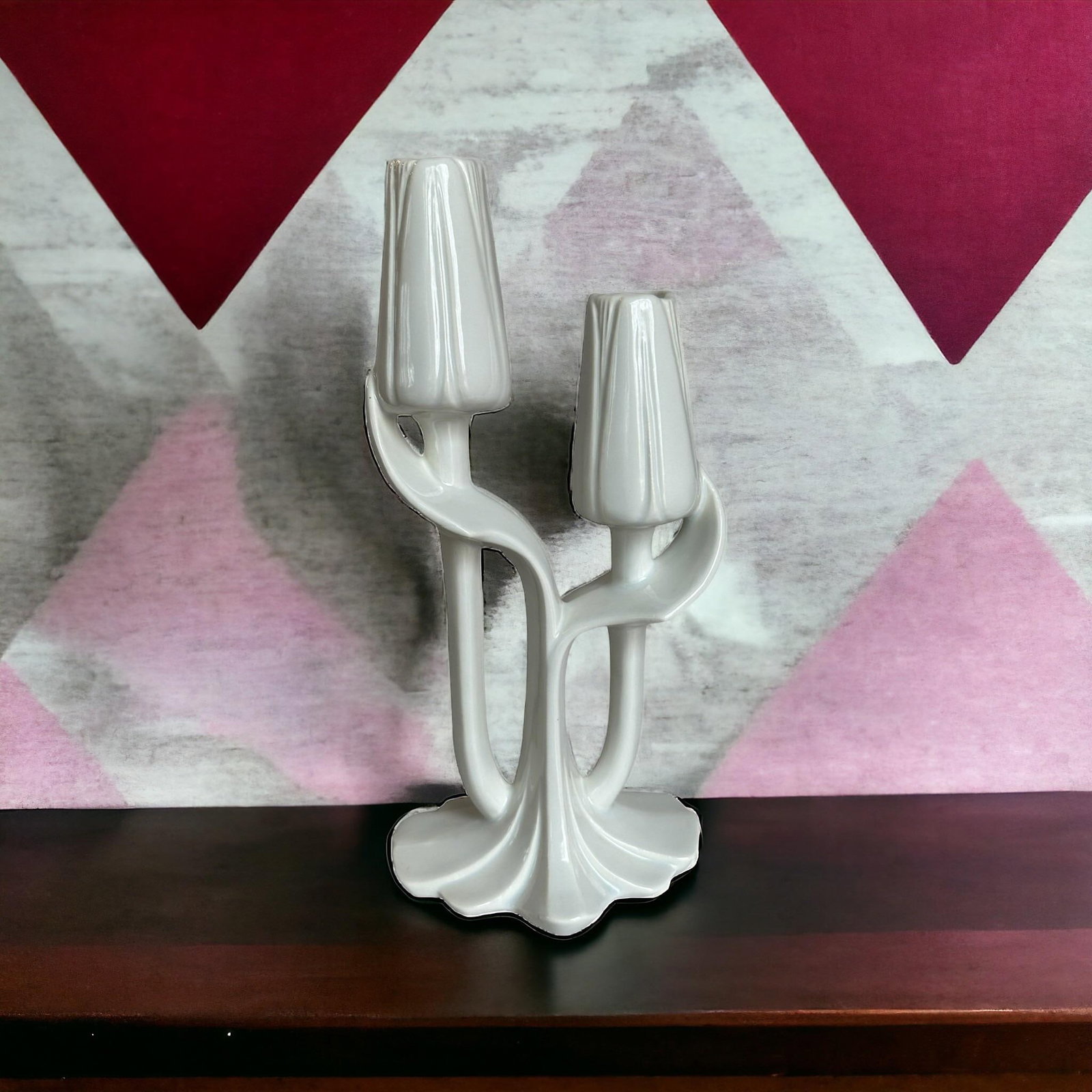 Vintage White Tulip Candle Holder Maddux of California - 5