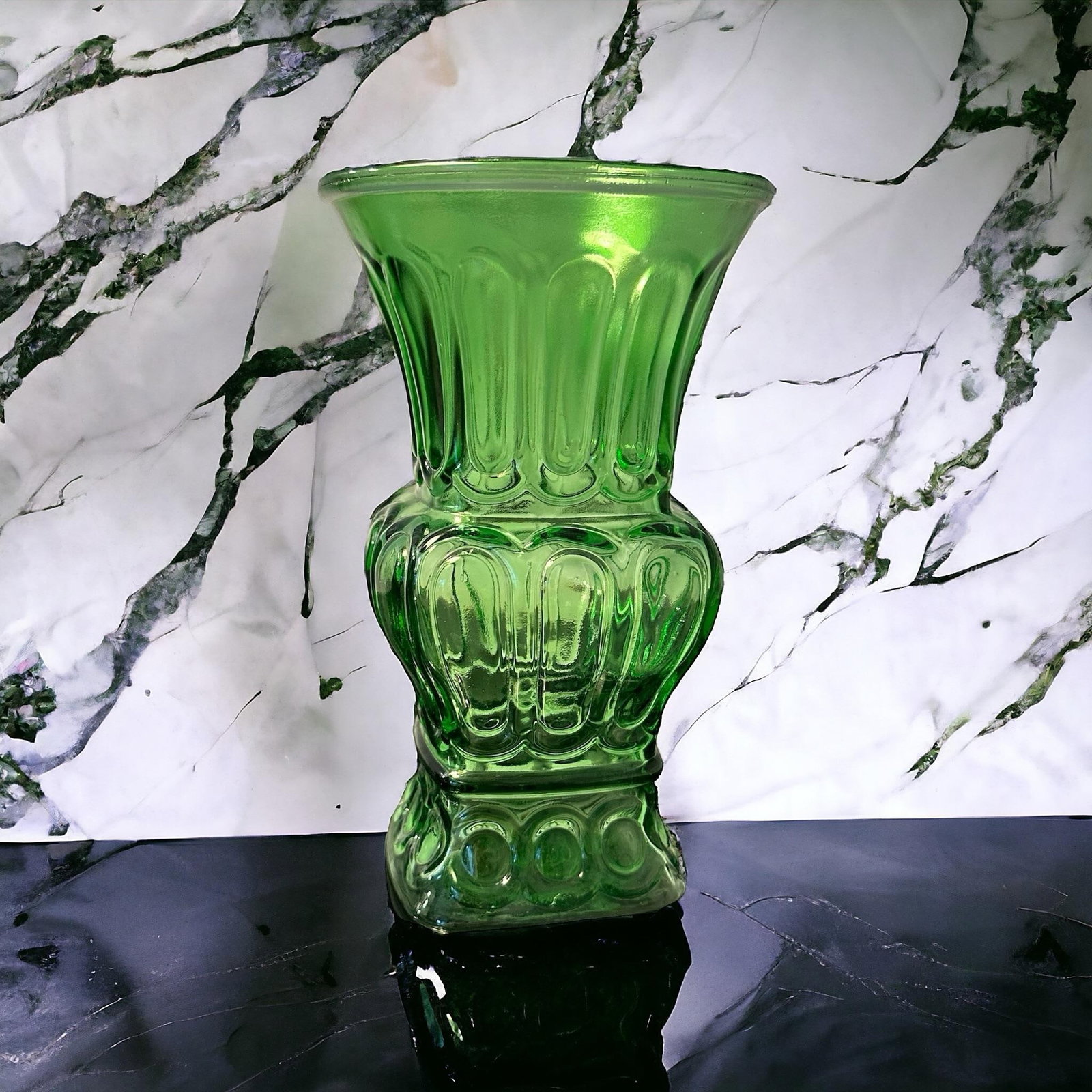 Vintage Art Deco Grecian Roman Green Glass Vase - 8