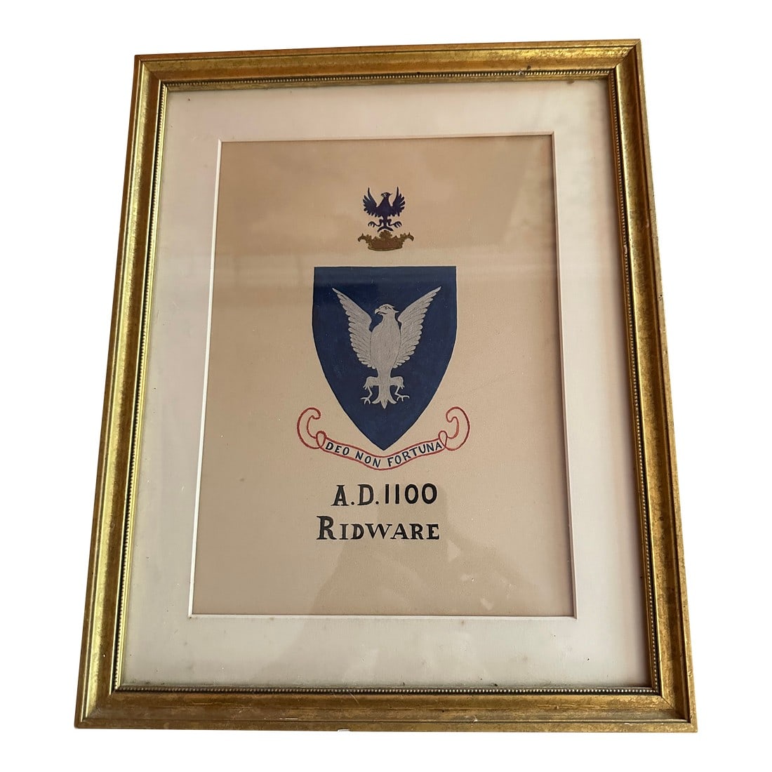 Medieval Aristocratic Family Crest Ridware 1100 England: A very nicely framed family crest from the Ridwsre family. One of England's earliest families Condition: Alterations: Original Condition Unaltered Imperfections: Some Imperfections Condition