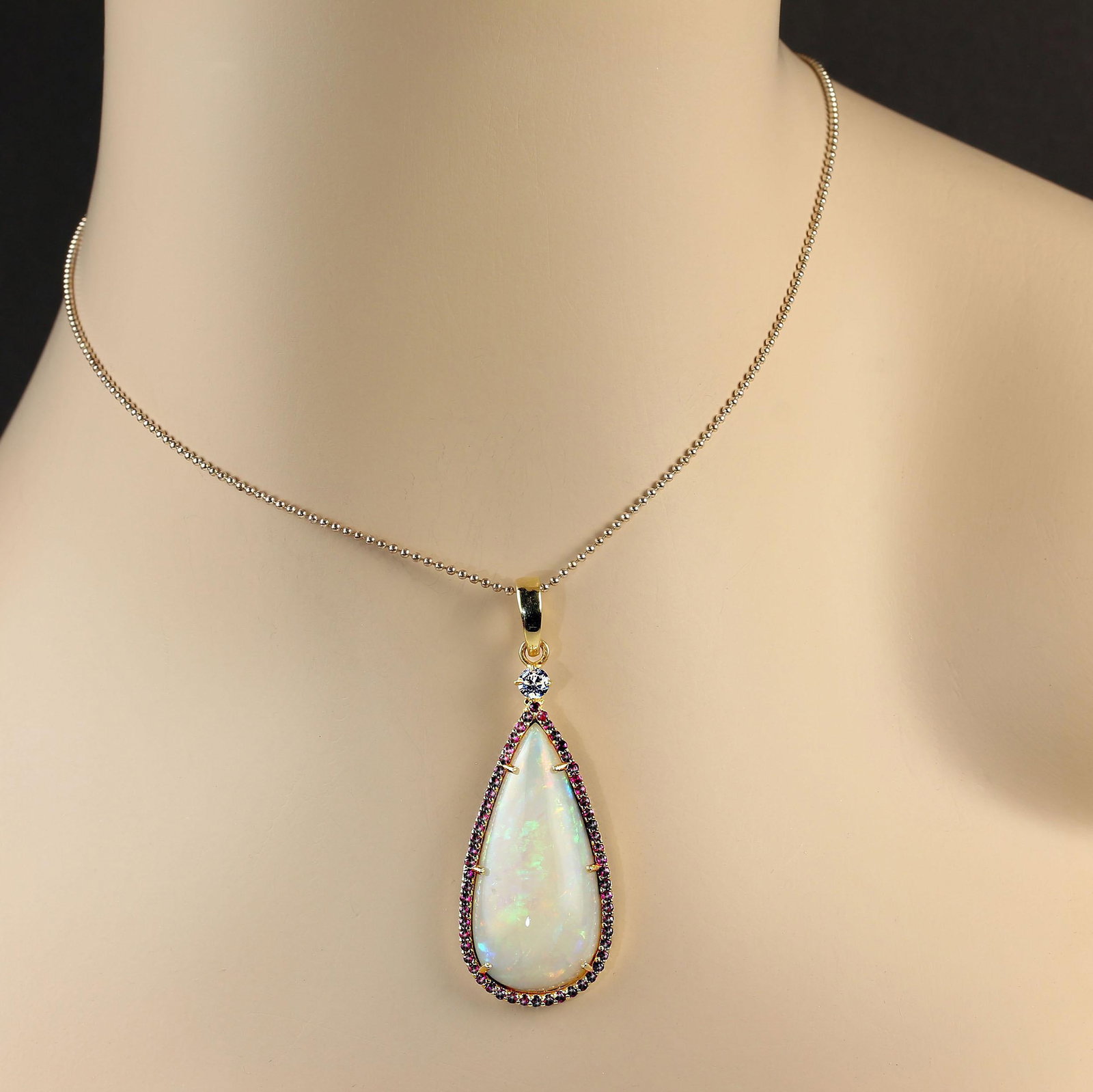 AJD Pendant Teardrop Opal Red & Green Surrounded by Ruby - 2