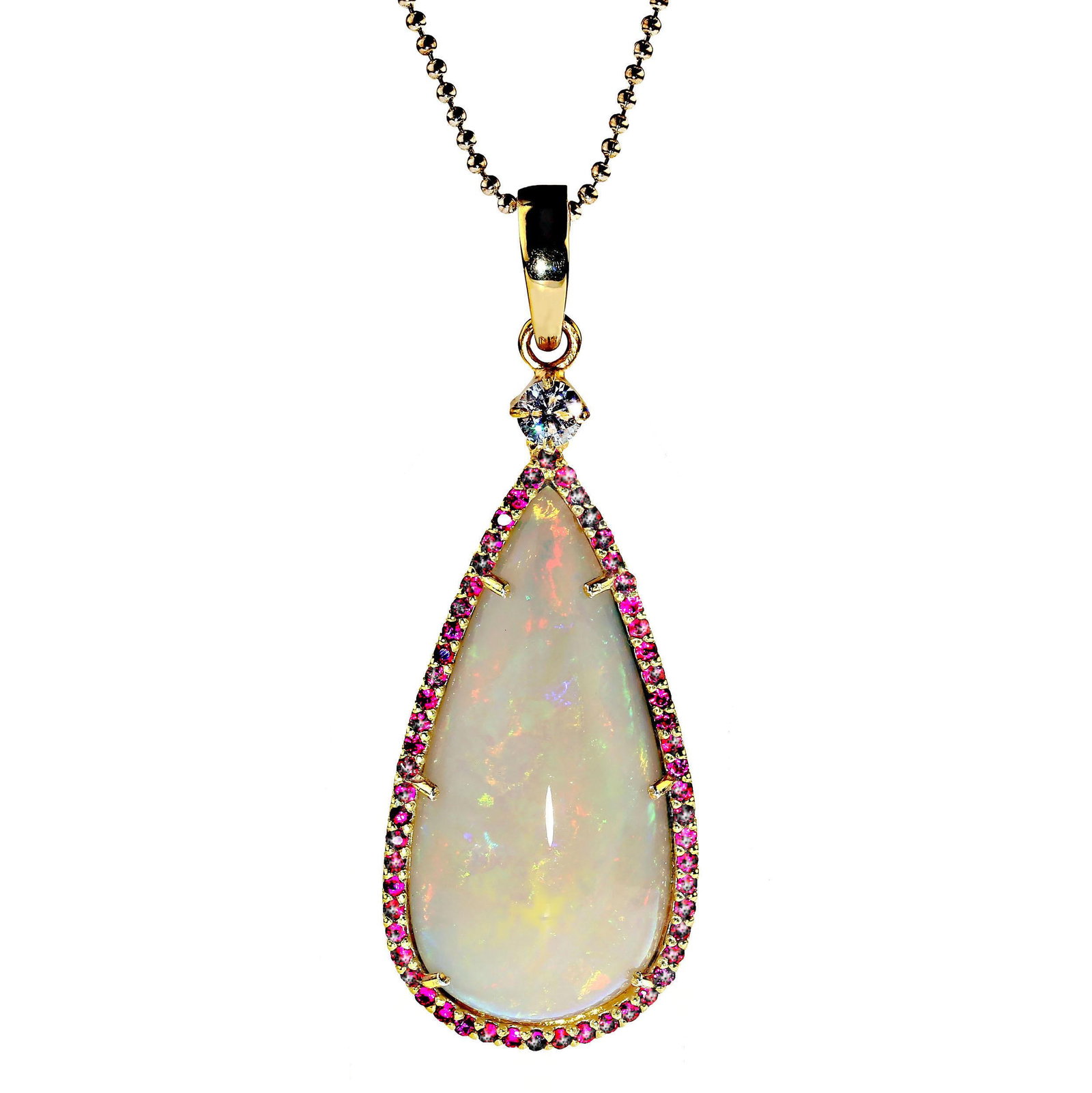 AJD Pendant Teardrop Opal Red & Green Surrounded by Ruby - 3