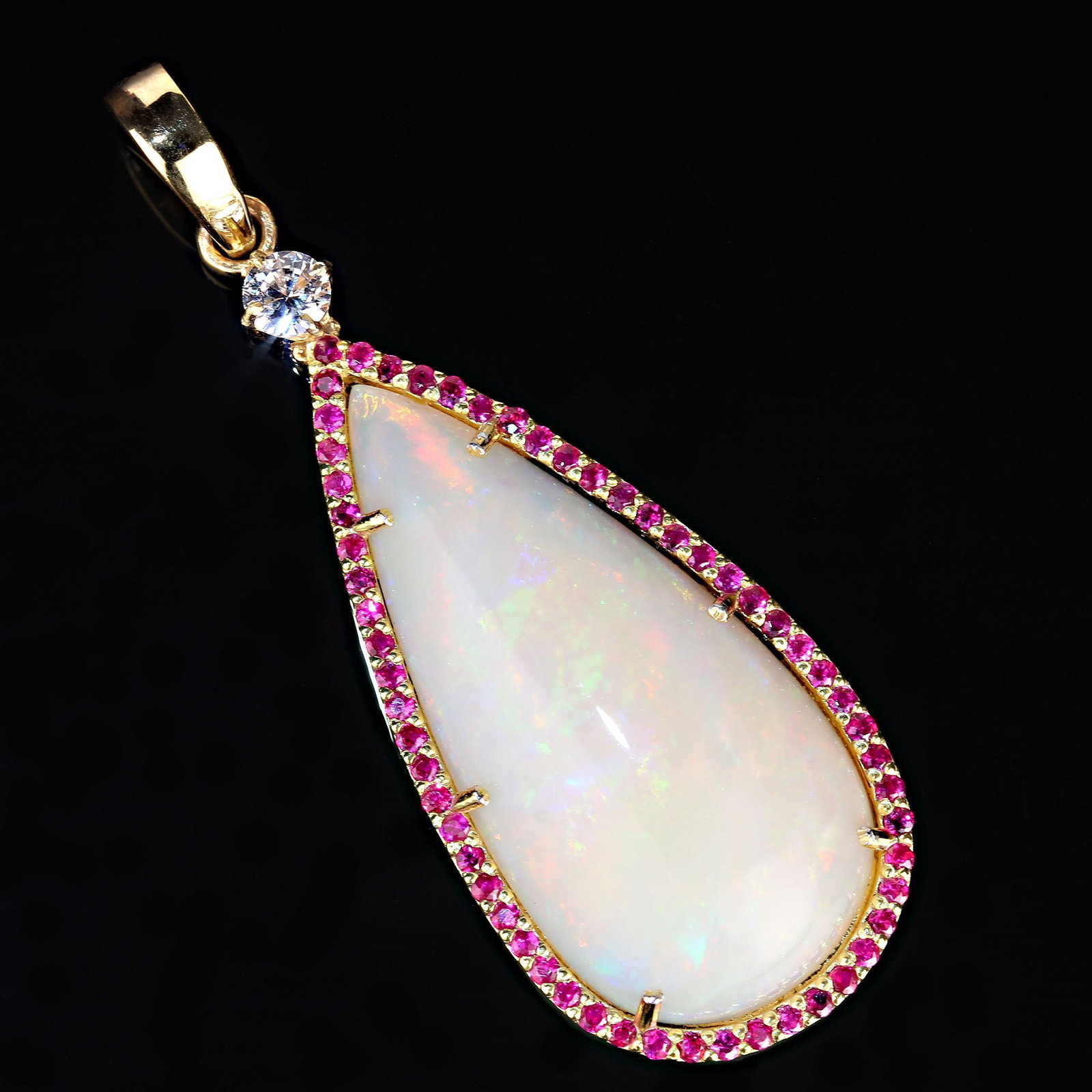 AJD Pendant Teardrop Opal Red & Green Surrounded by Ruby - 4