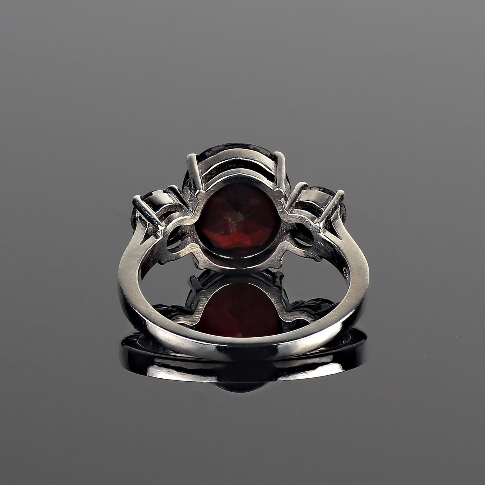 Classic Three Stone Ring of Garnet and White Sapphires Size 8 - 3
