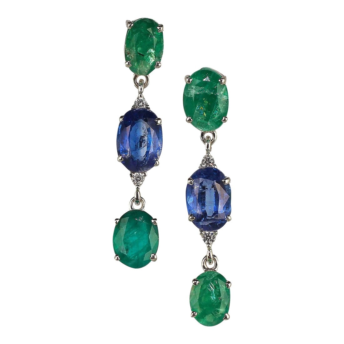 Emerald and Kyanite Dangle Earrings - 2 Pieces: This is part of Chairish's Fine Jewelry assortment. Scintillating Emerald and Kyanite Dangle Earrings – 7.15ctw Emeralds & 5.48ctw Kyanites in Sterling Silver Add a touch of vibrant elegance to