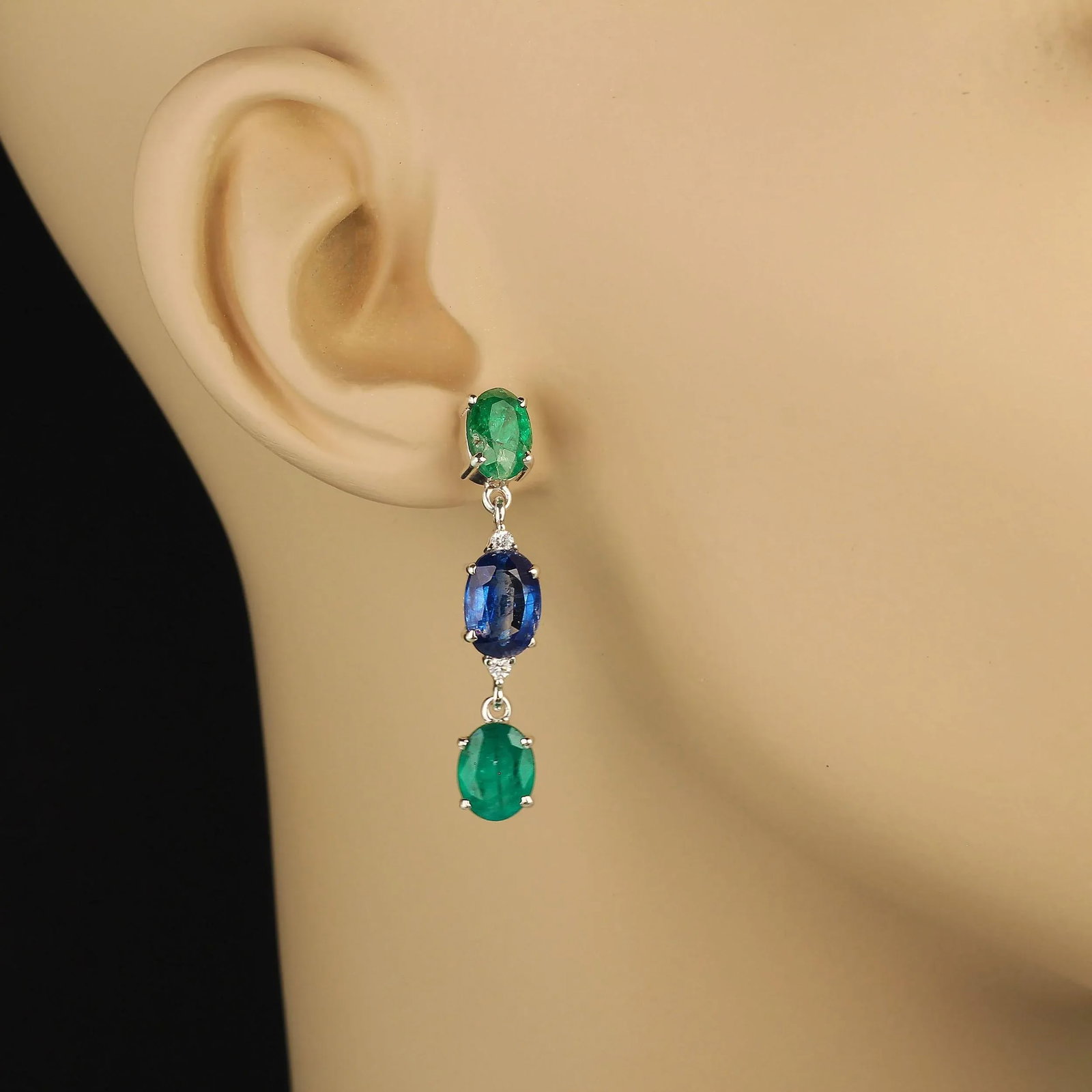Emerald and Kyanite Dangle Earrings - 2 Pieces - 2