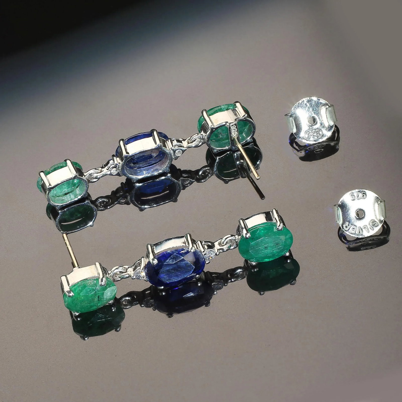 Emerald and Kyanite Dangle Earrings - 2 Pieces - 5