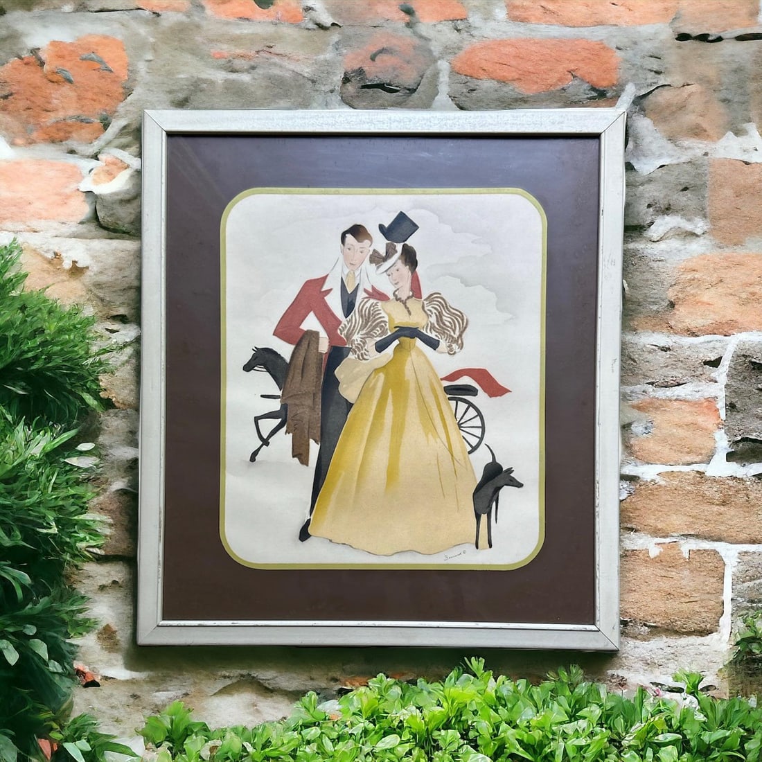 1950's Victorian Scene Bernard Picture Company Airbrush Watercolor Print, Framed - 10