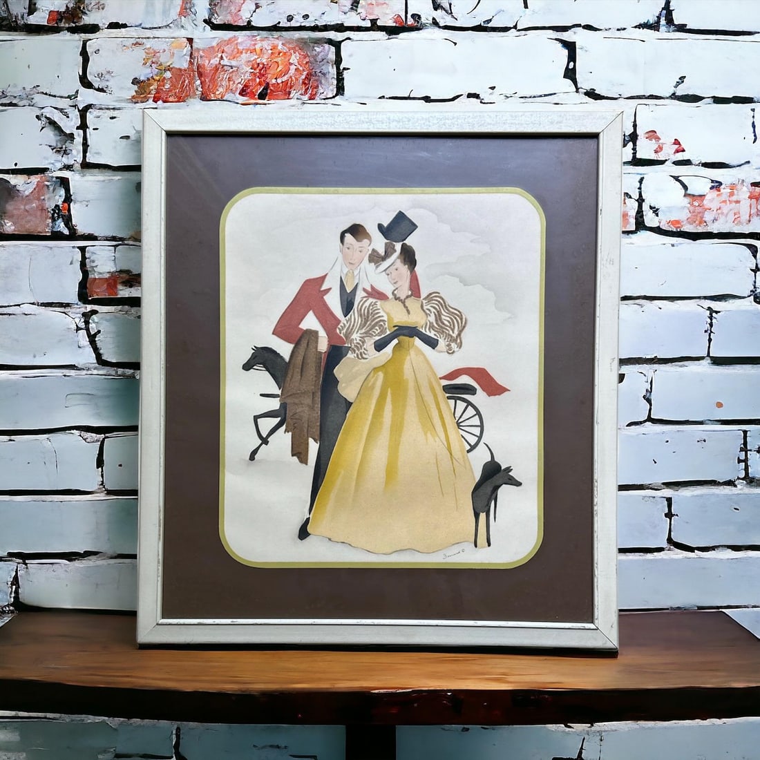1950's Victorian Scene Bernard Picture Company Airbrush Watercolor Print, Framed - 5